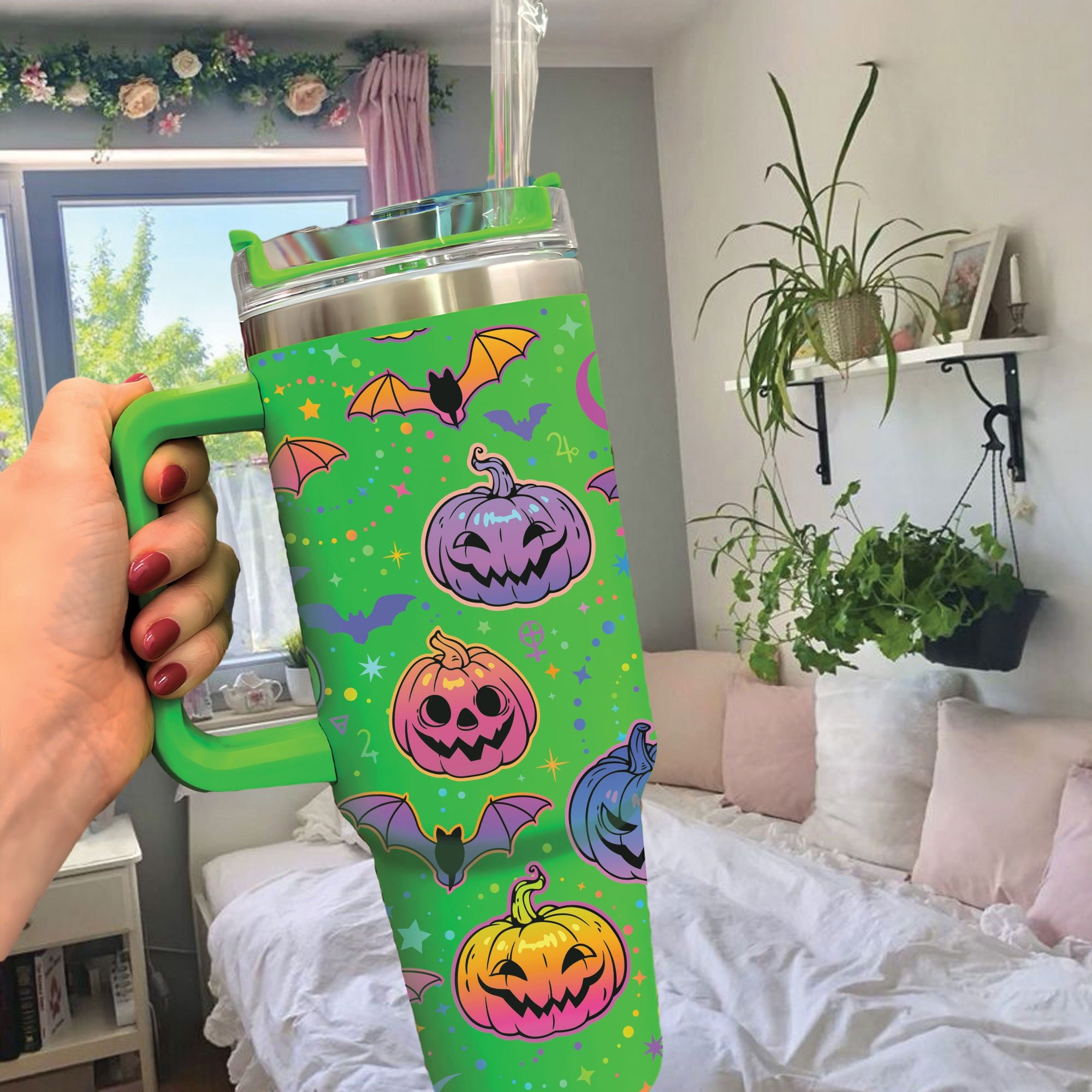 Halloween Bat and Pumpkin Custom Stanley Cup 40 oz 30 oz Tumbler With HandleTVC2301669
