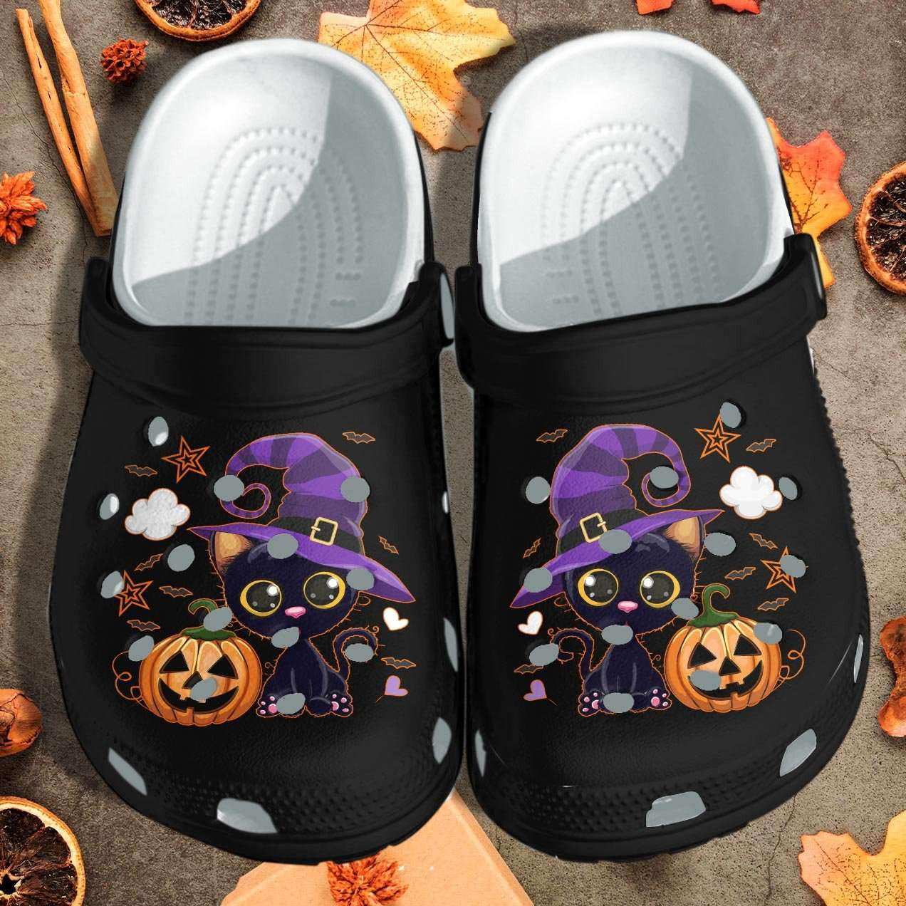 Halloween Black Cat And Pumpkin Crocband Clogs Shoes
