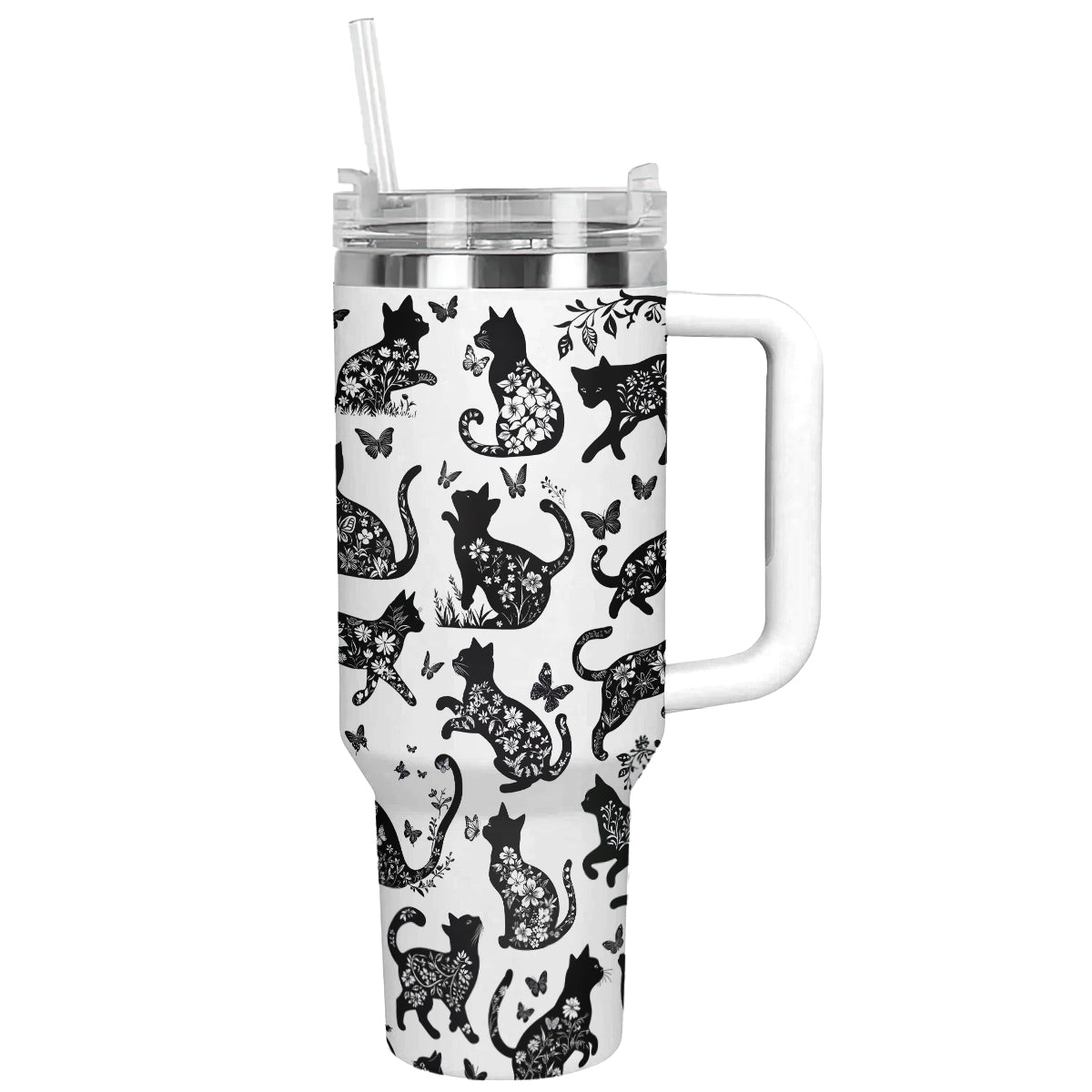 Halloween Black Cat Floral Custom Stanley Cup 40 oz 30 oz Tumbler With HandleTVC2301670