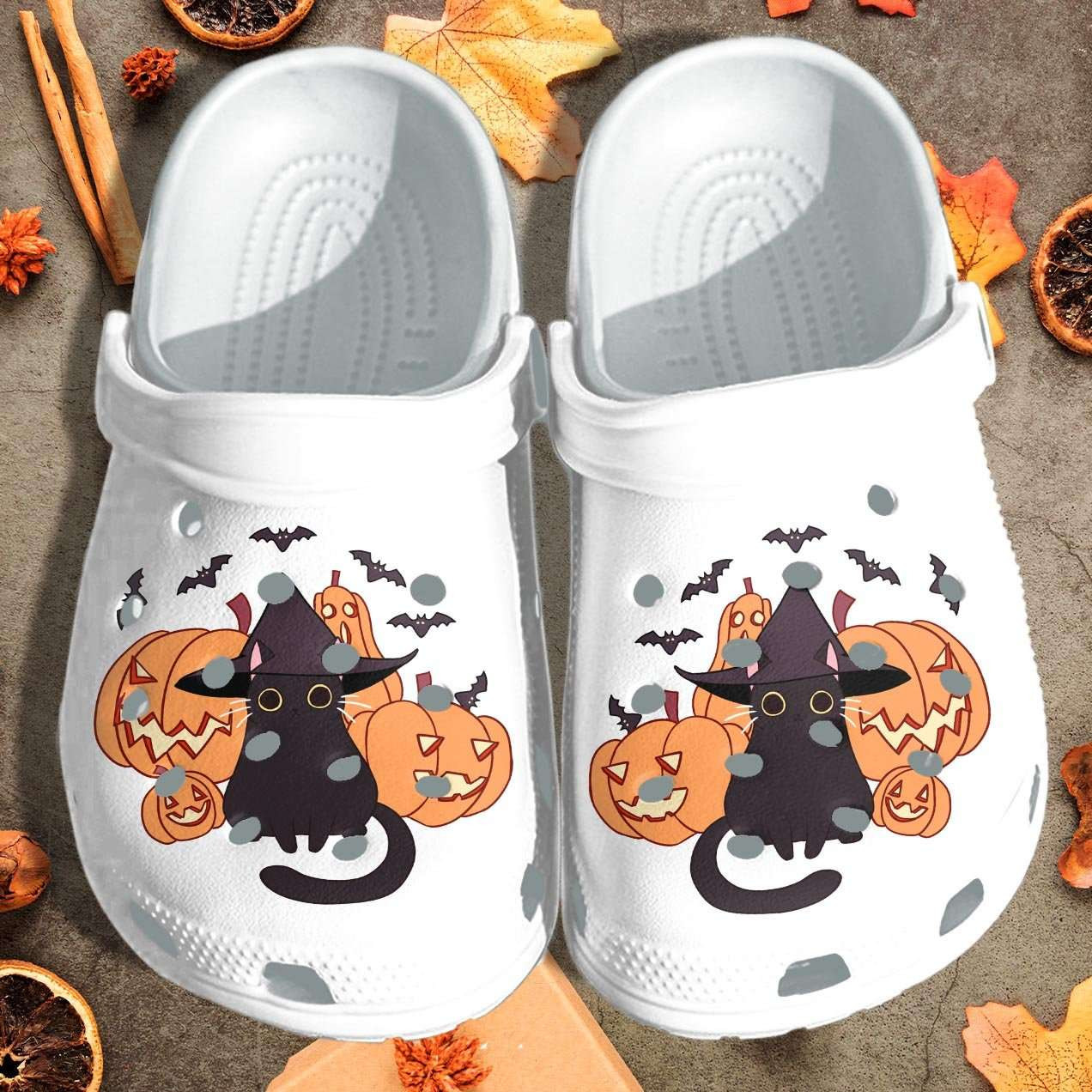 Halloween Black Cat Kawaii Wearing Witch Hat Crocband Clogs Shoes