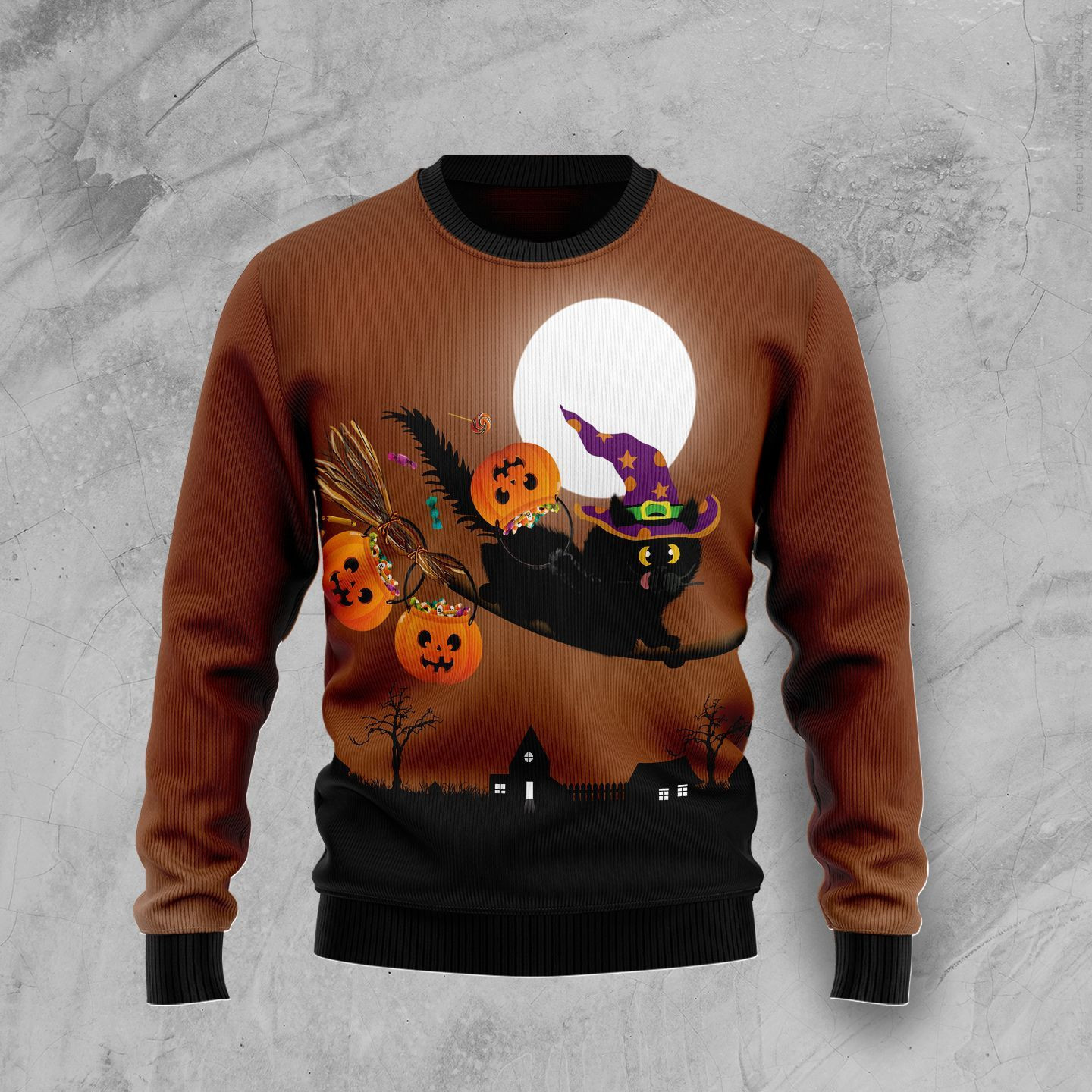 Halloween Black Cat Ugly Christmas Sweater Adult 3D Funny Matching for family