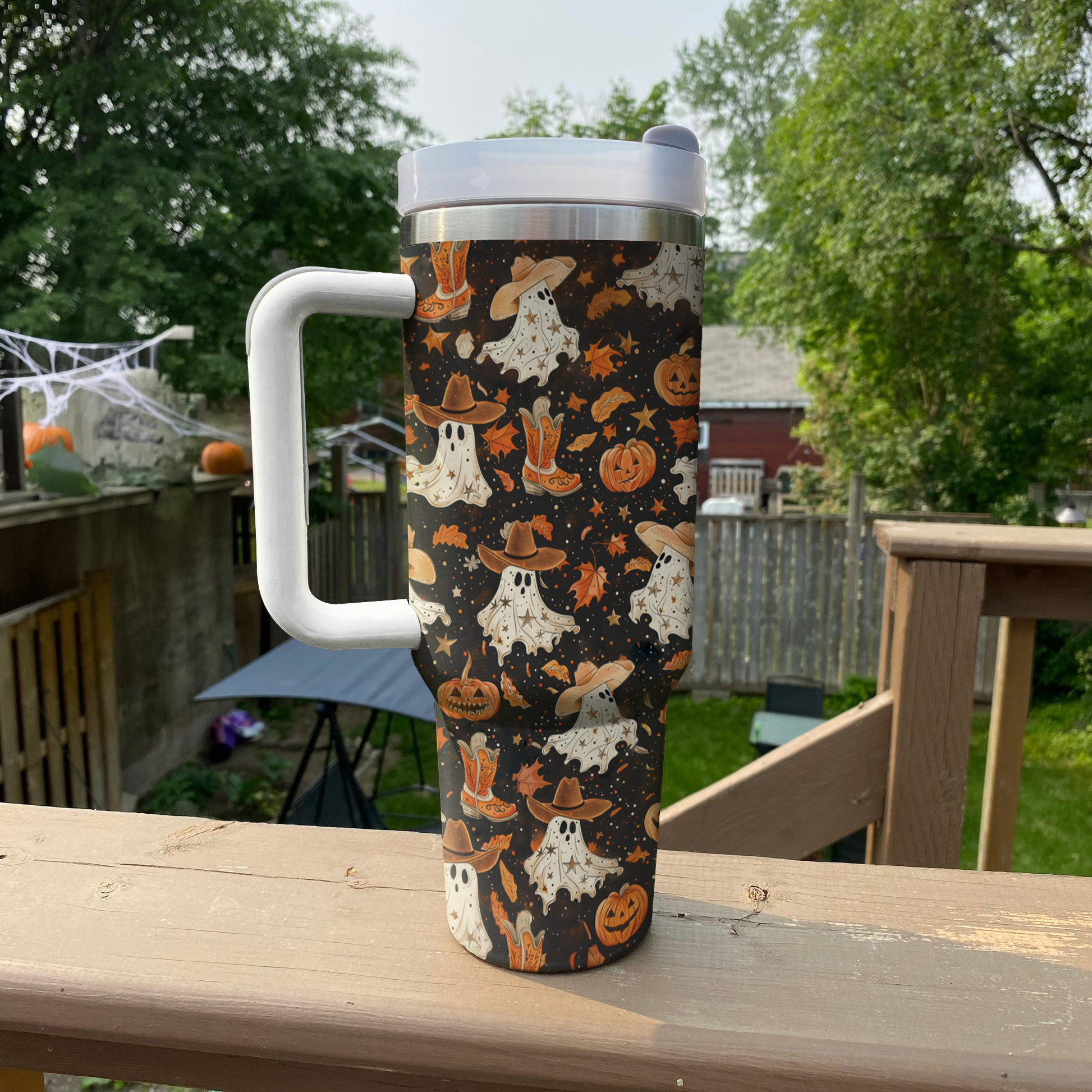 Halloween Brown Ghostly Cowboy Custom Stanley Cup 40 oz 30 oz Tumbler With HandleTVC2301674 - Image 2