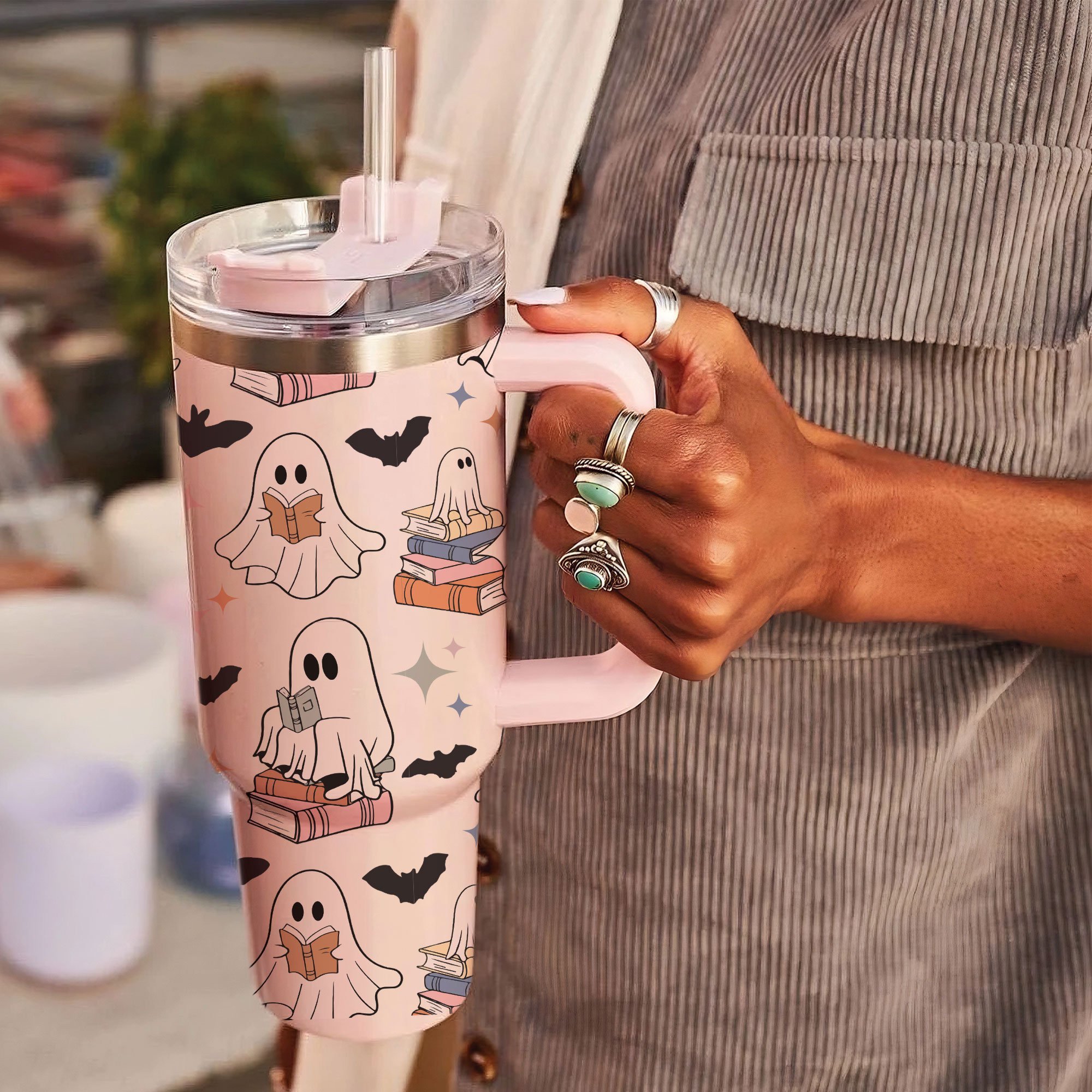 Halloween Cute Ghost Reading Custom Stanley Cup 40 oz 30 oz Tumbler With HandleTVC2301669