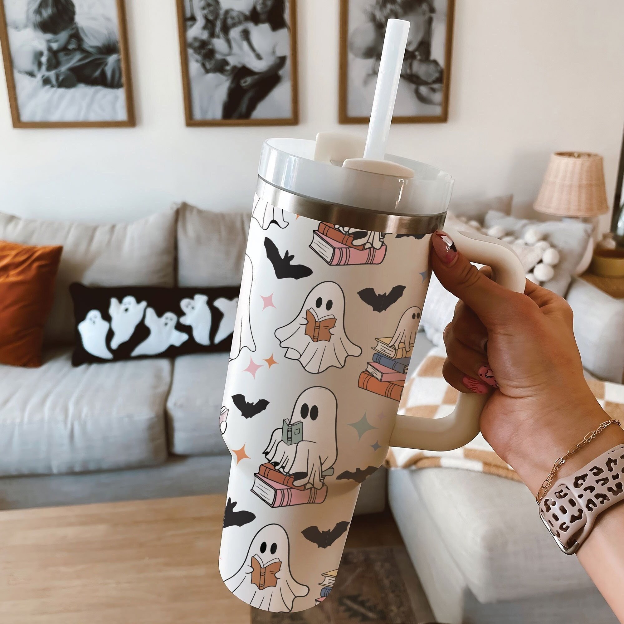 Halloween Cute Ghost Reading Custom Stanley Cup 40 oz 30 oz Tumbler With HandleTVC2301669