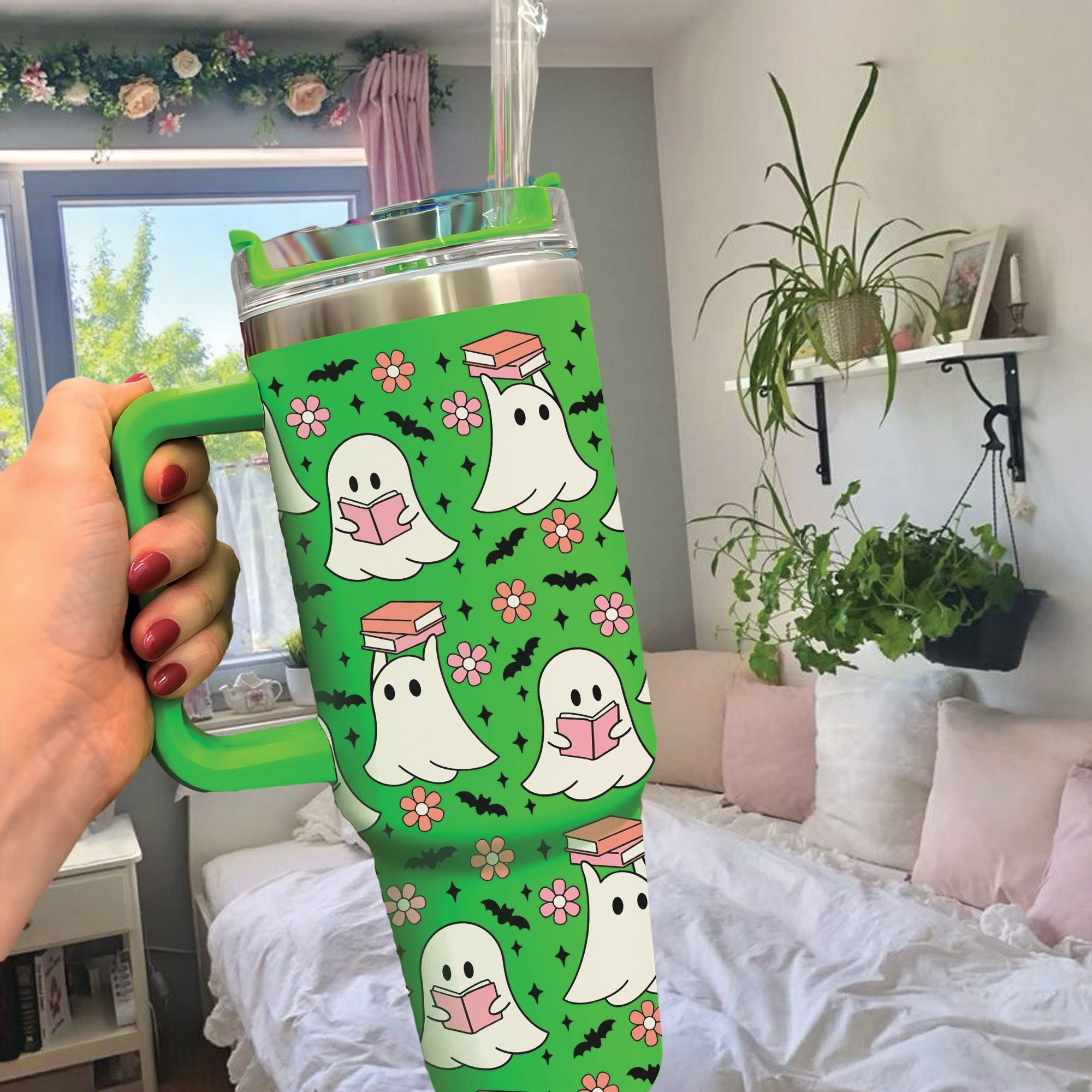 Halloween Cute Ghost Reading Custom Stanley Cup 40 oz 30 oz Tumbler With HandleTVC2301669