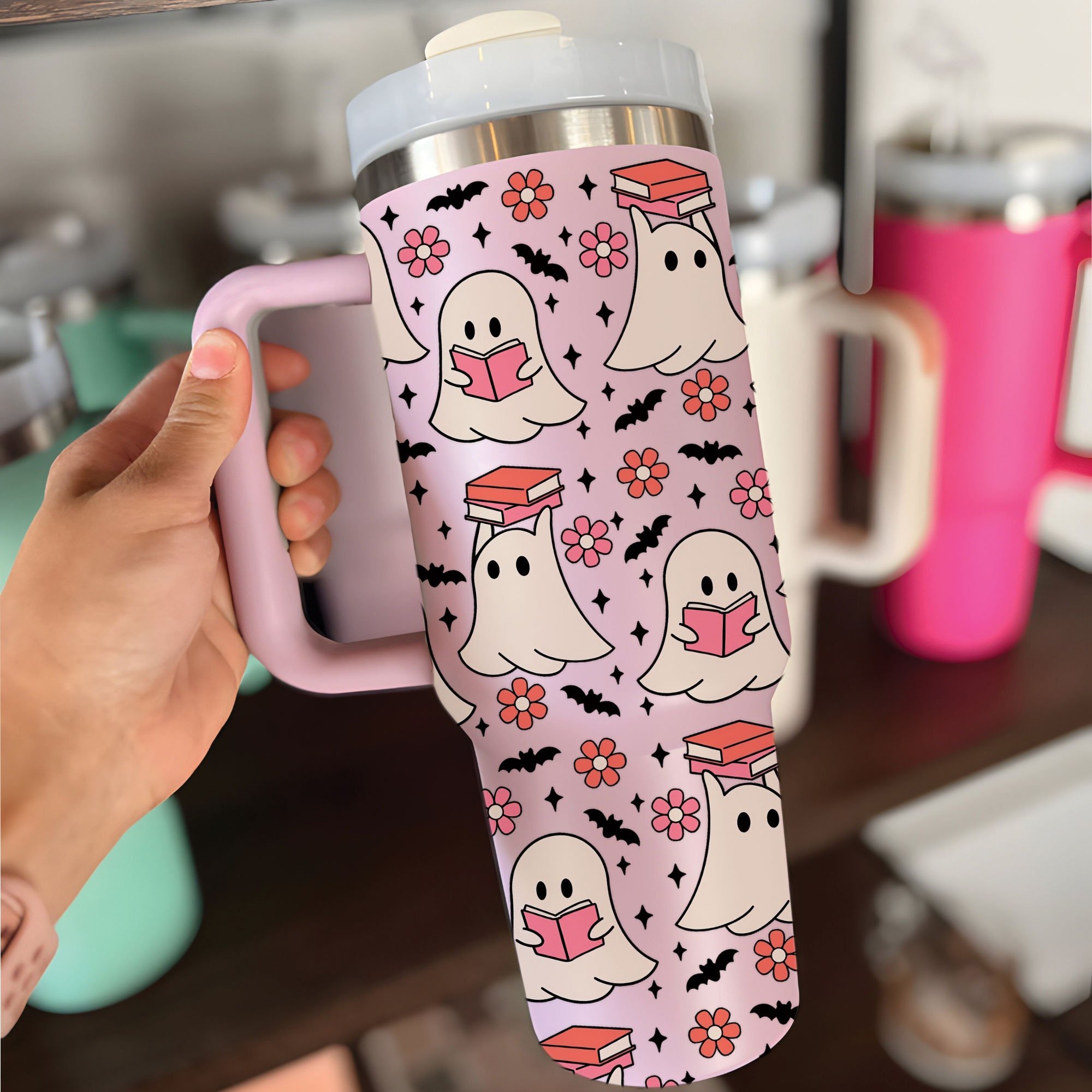 Halloween Cute Ghost Reading Custom Stanley Cup 40 oz 30 oz Tumbler With HandleTVC2301669