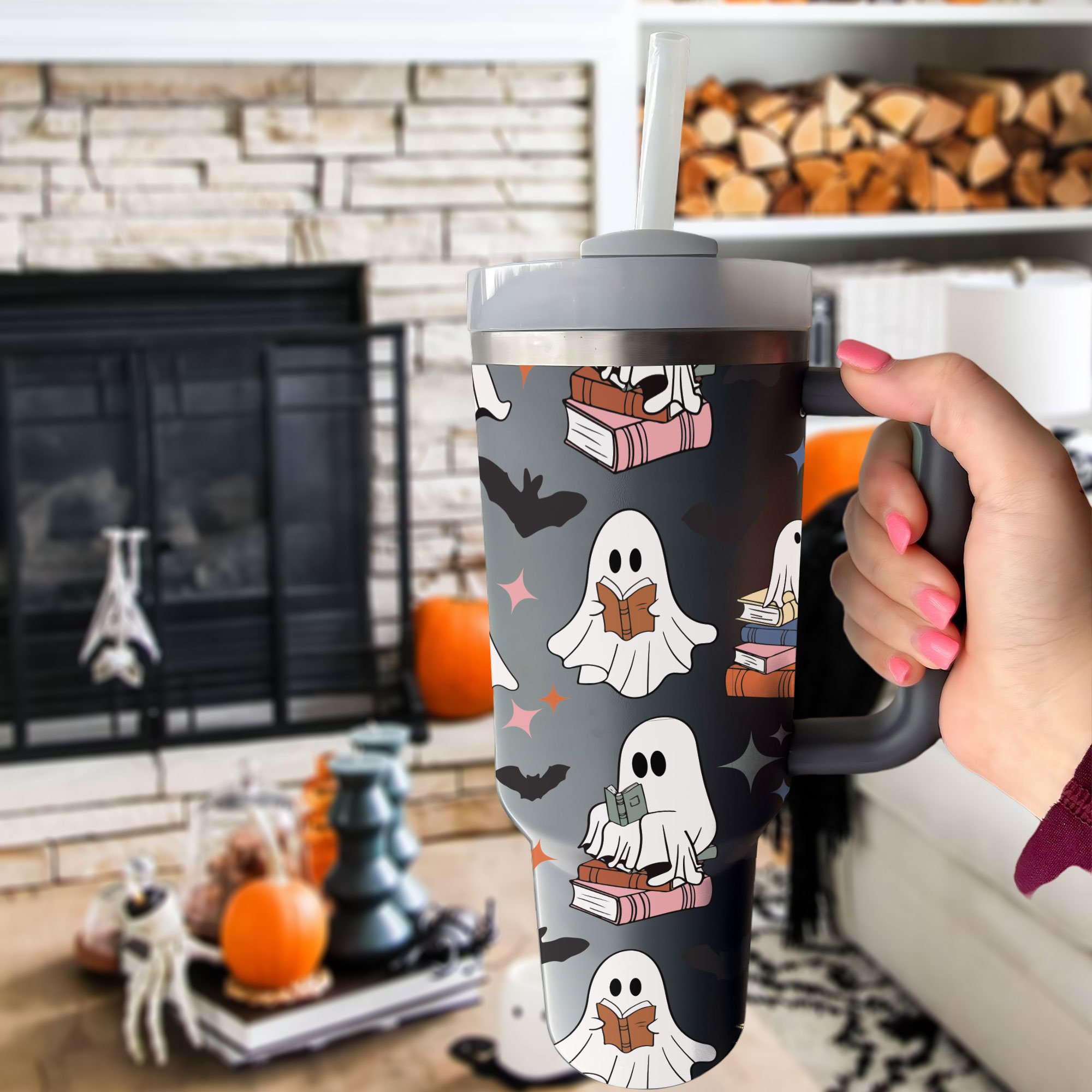 Halloween Cute Ghost Reading Custom Stanley Cup 40 oz 30 oz Tumbler With HandleTVC2301669