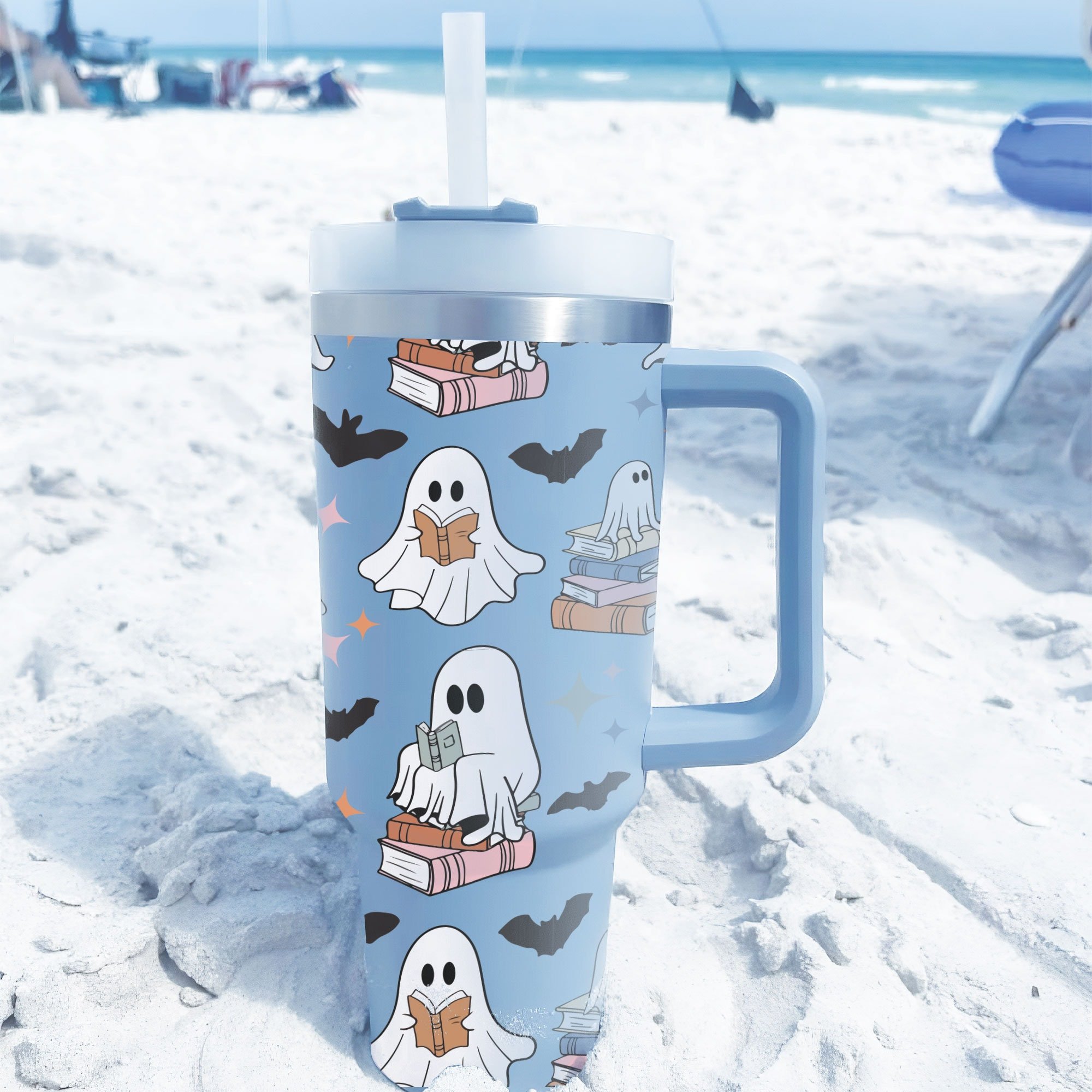 Halloween Cute Ghost Reading Custom Stanley Cup 40 oz 30 oz Tumbler With HandleTVC2301669