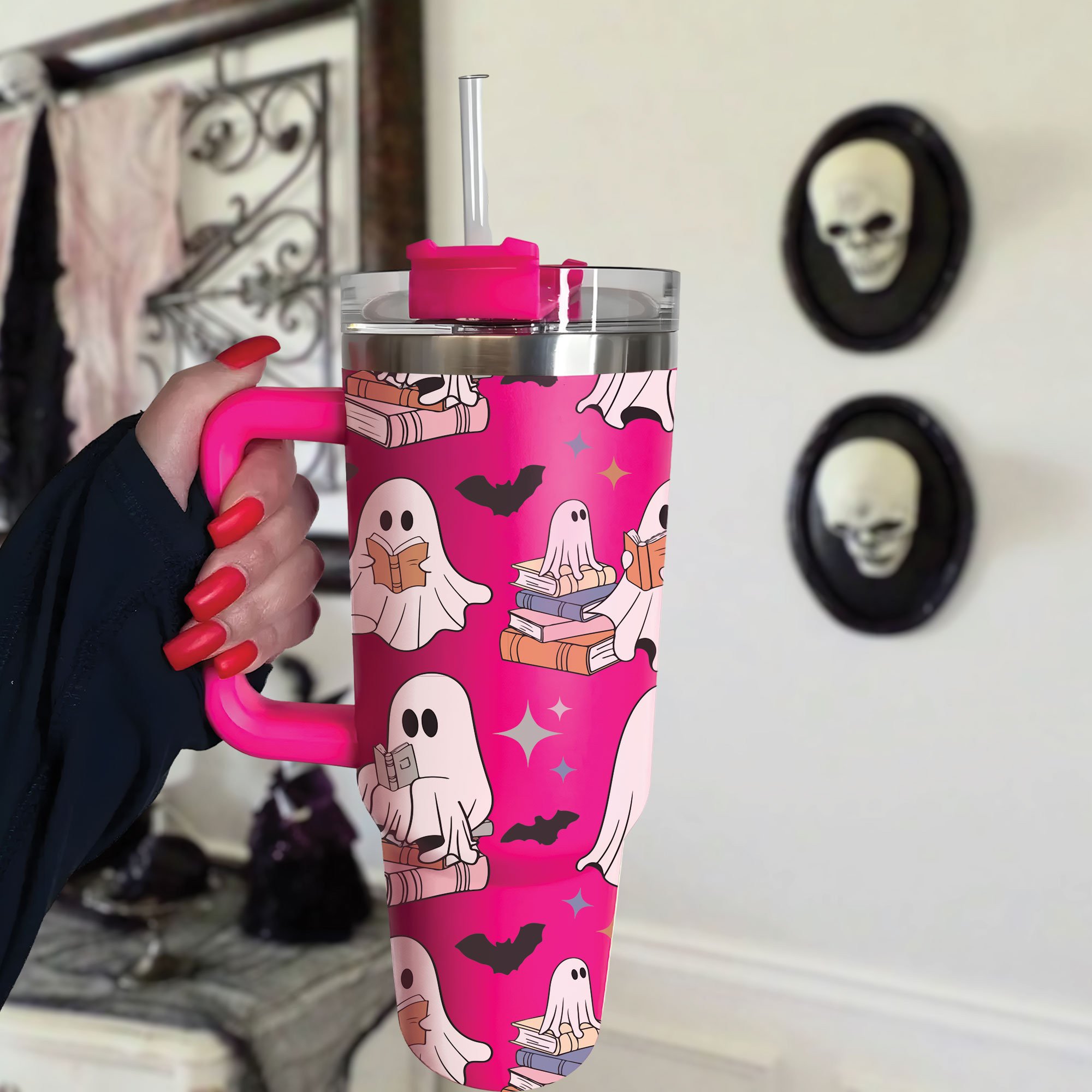 Halloween Cute Ghost Reading Custom Stanley Cup 40 oz 30 oz Tumbler With HandleTVC2301669