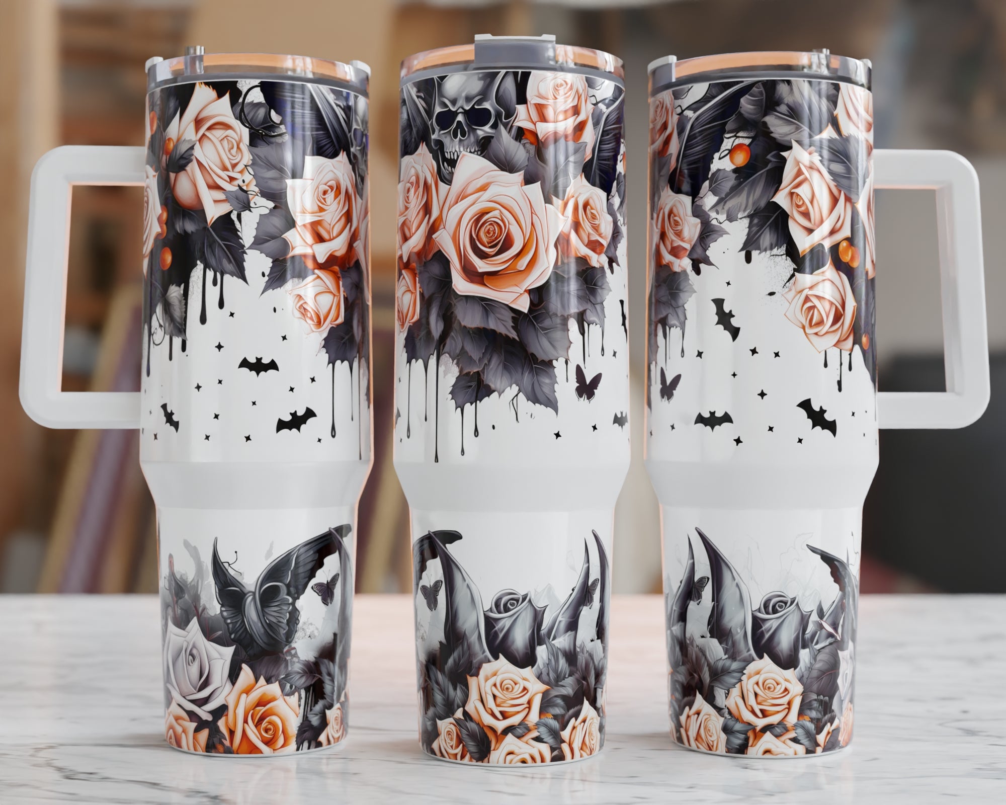 Halloween Floral Goth Bats Custom Stanley Cup 40 oz 30 oz Tumbler With HandleTVC2301175