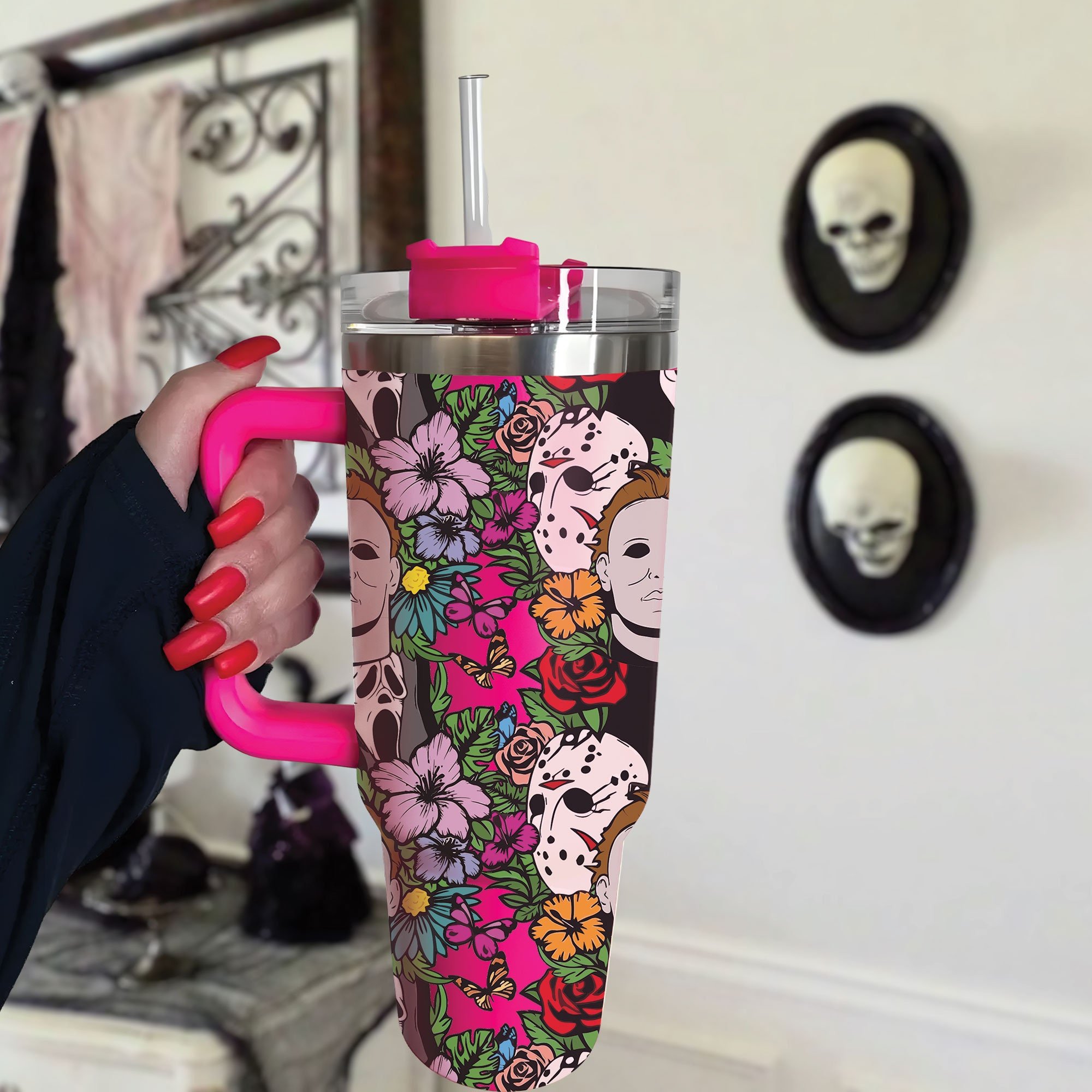 Halloween Floral Horror Custom Stanley Cup 40 oz 30 oz Tumbler With HandleTVC2301669