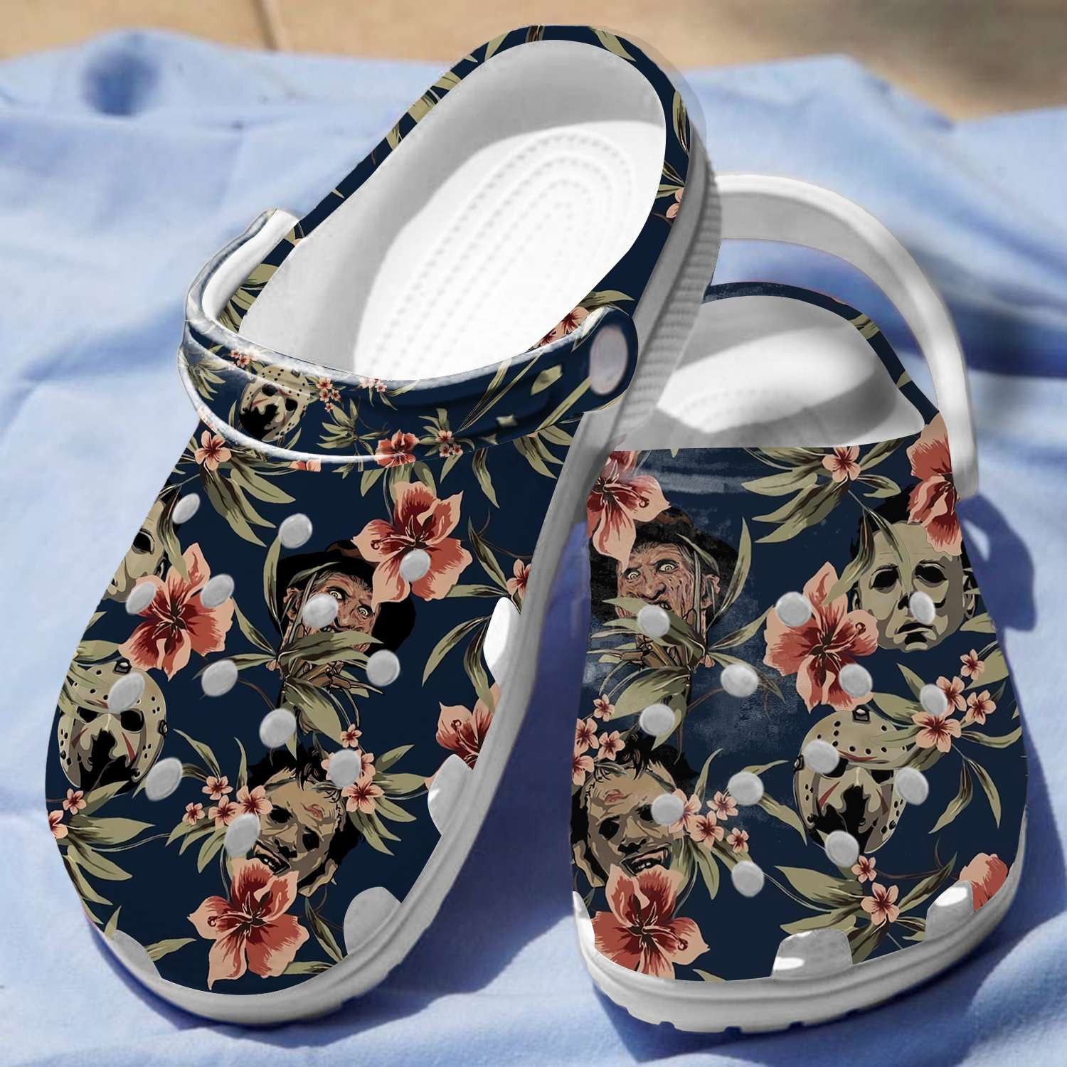 Halloween Floral Horror Villains Top Killer Characters Movie Crocband Clogs