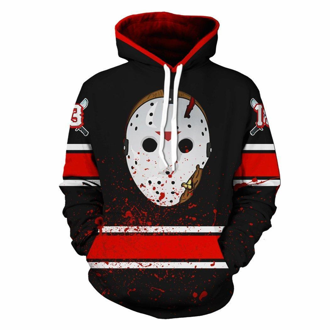 Halloween Friday 13Th Jason Voorhees Stripe 3D All Over Print Hoodie, Zip Hoodie