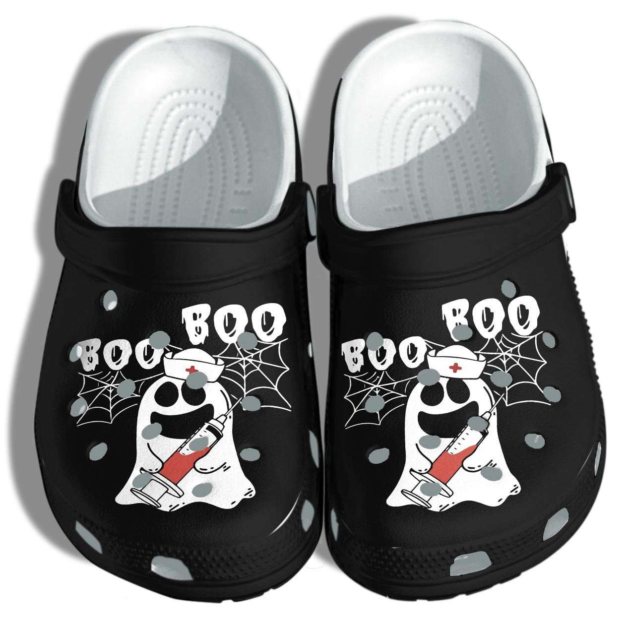Halloween Ghost Nurse Boo Boo Crocband Clogs Shoes