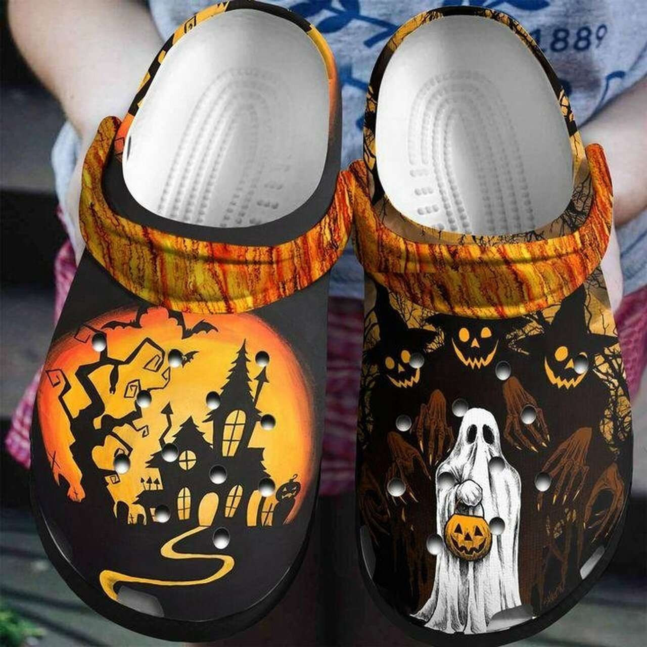 Halloween Ghost Pumpkin Crocband Clogs