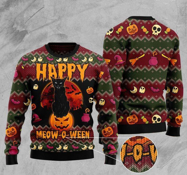 Halloween Happy Cat Ugly Christmas Sweater Adult 3D Funny Matching for family