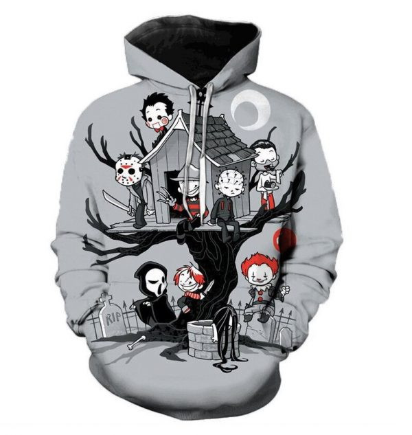 Halloween Horror Characters Cartoon Art 3D All Over Print Hoodie, Zip Hoodie
