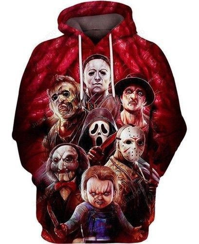 Halloween Horror Michael Myers Leatherface Freddy Krueger Jason Chucky 3D All Over Print Hoodie, Zip Hoodie