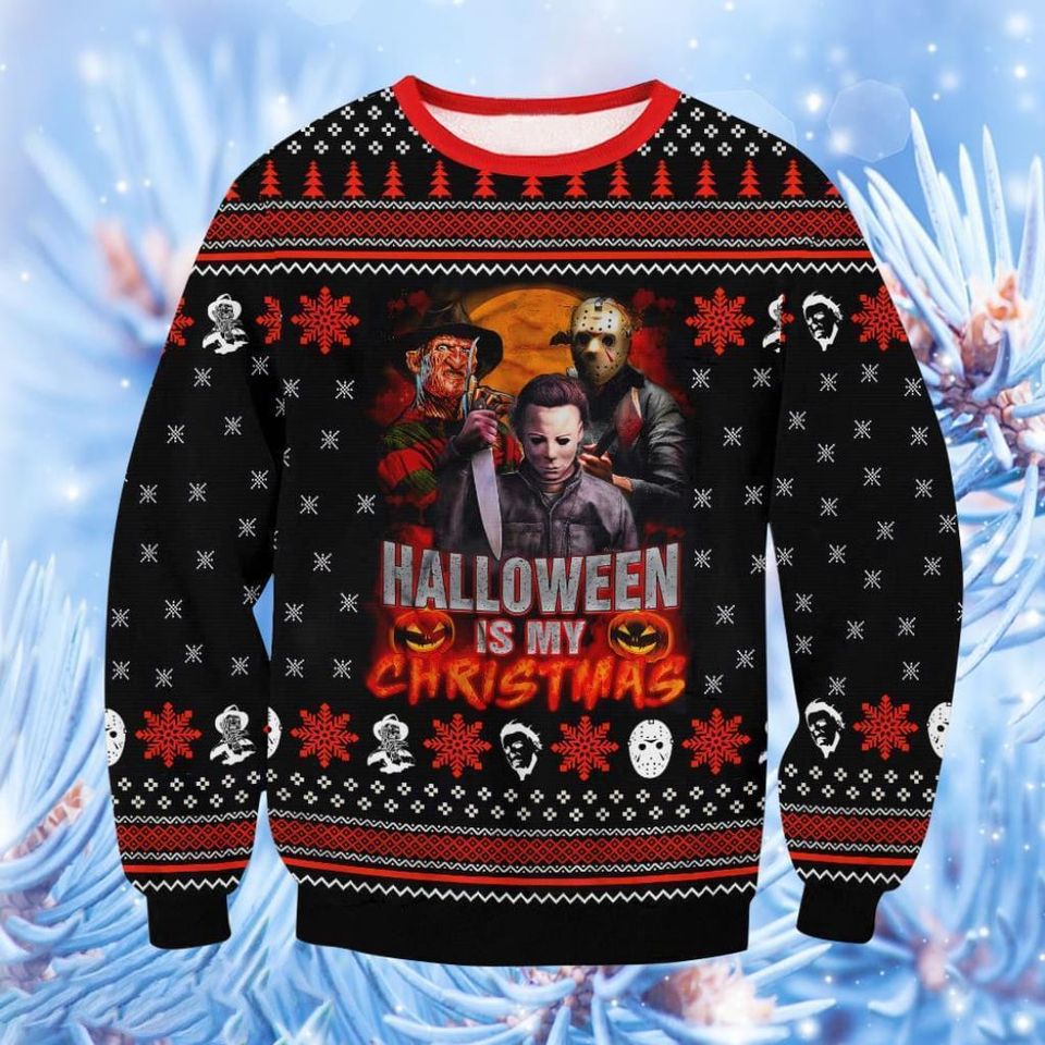 Halloween Horror Ugly Sweater, Michael Myers Christmas Sweater