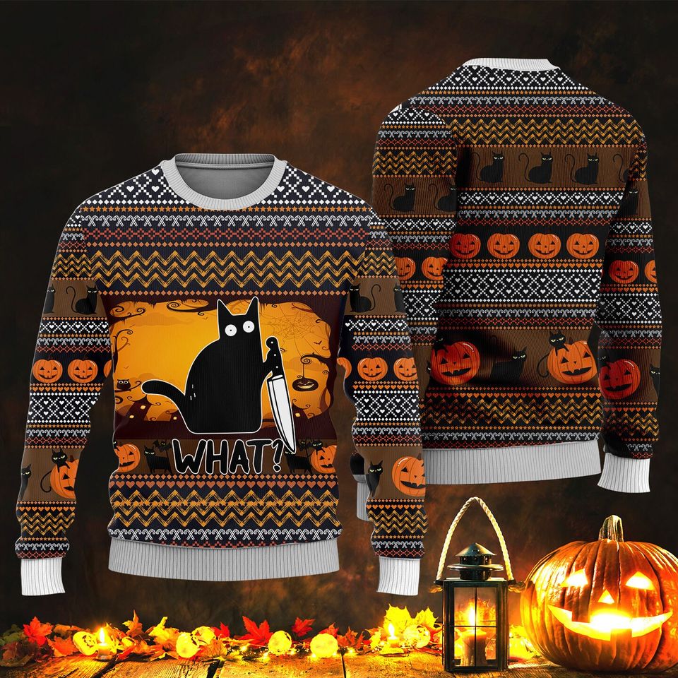 Halloween Killer Black Cat Horror Christmas Ugly Sweater