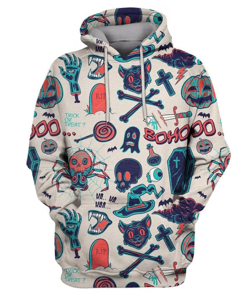 HALLOWEEN OBJECTS SEAMLESS PATTERN 3D All Over Print Hoodie, Zip Hoodie