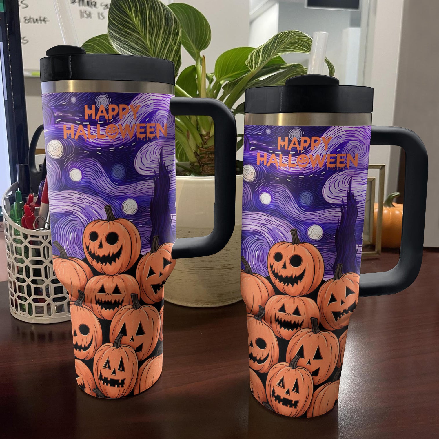 Halloween Pumpkin Starry Night Custom Stanley Cup 40 oz 30 oz Tumbler With HandleTVC2301679 - Image 2