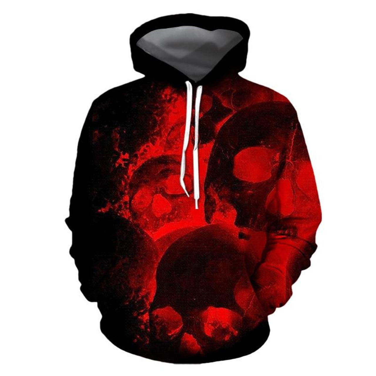 Halloween Red Skull 3D All Over Print Hoodie, Zip Hoodie