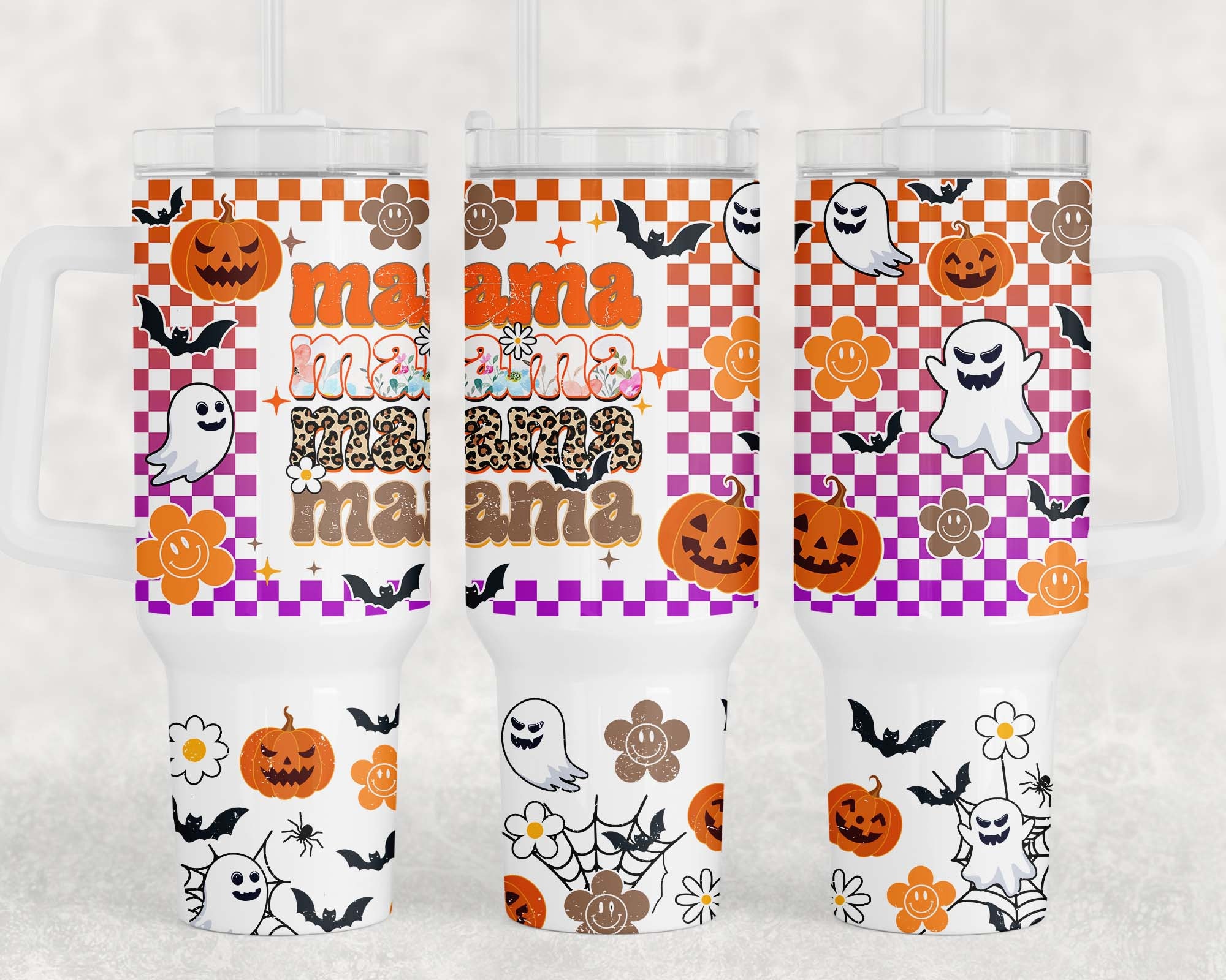 Halloween Retro Checkered Mama Custom Stanley Cup 40 oz 30 oz Tumbler With HandleTVC2301959