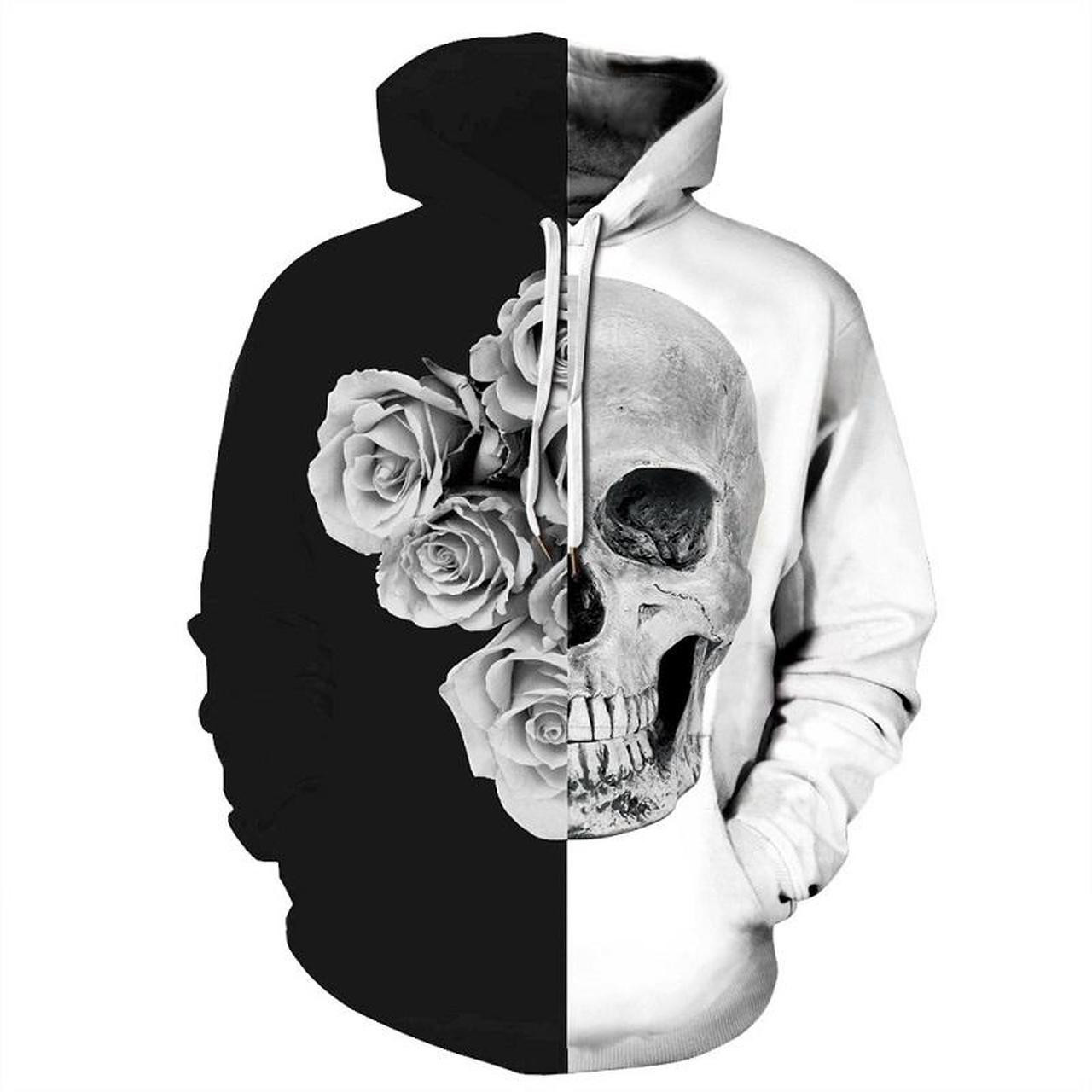 Halloween Skull And Rose 3D All Over Print Hoodie, Zip Hoodie