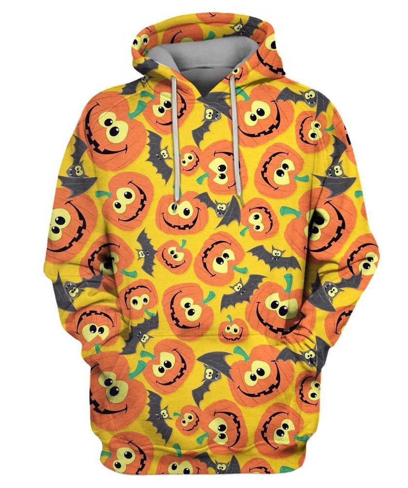 HALLOWEEN THEMES WITH BATS AND PUMPKINS 3D All Over Print Hoodie, Zip Hoodie