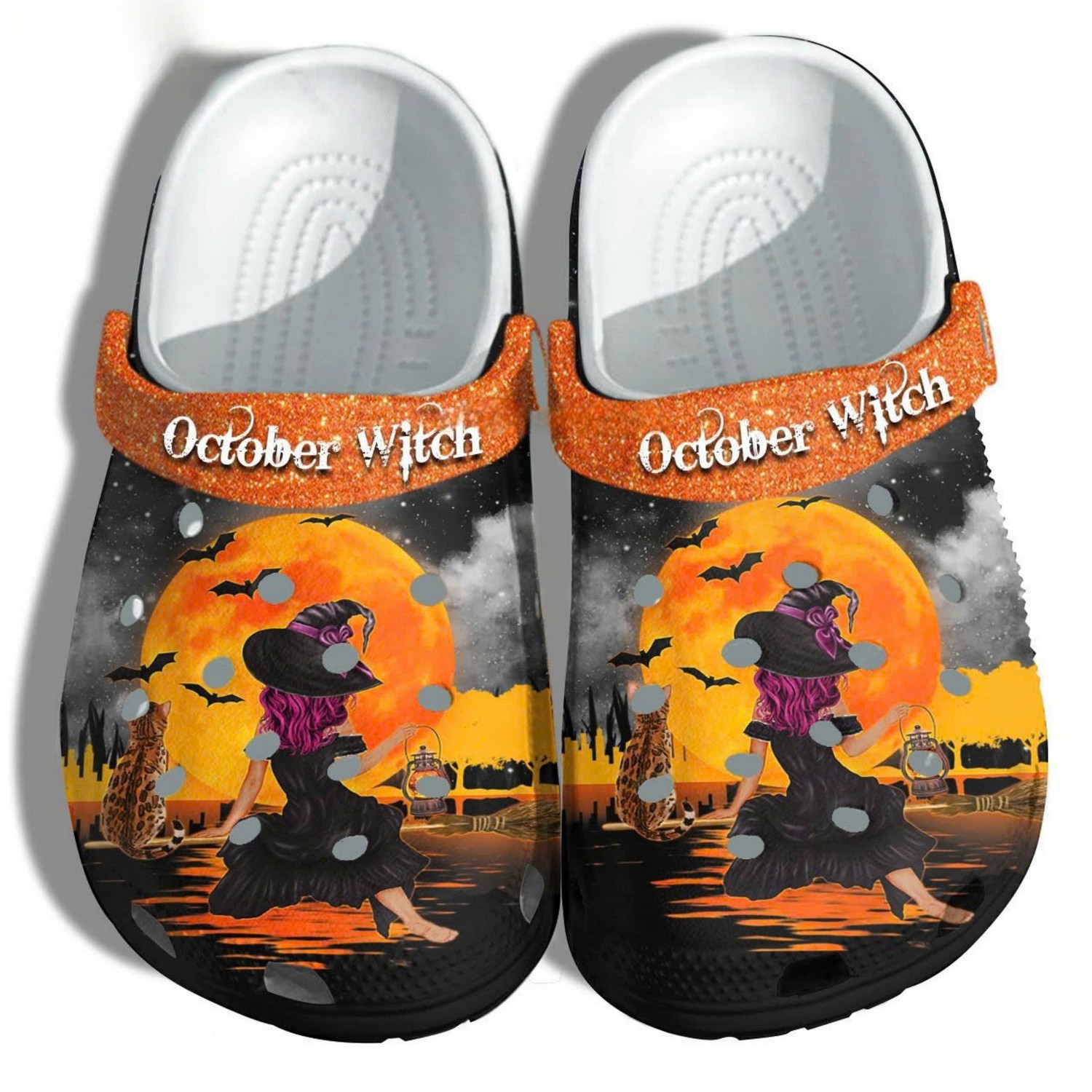 Halloween Vibes October Witch Night Moon Crocs Crocband Clogs Shoes Comfortable For Men Women and Kids