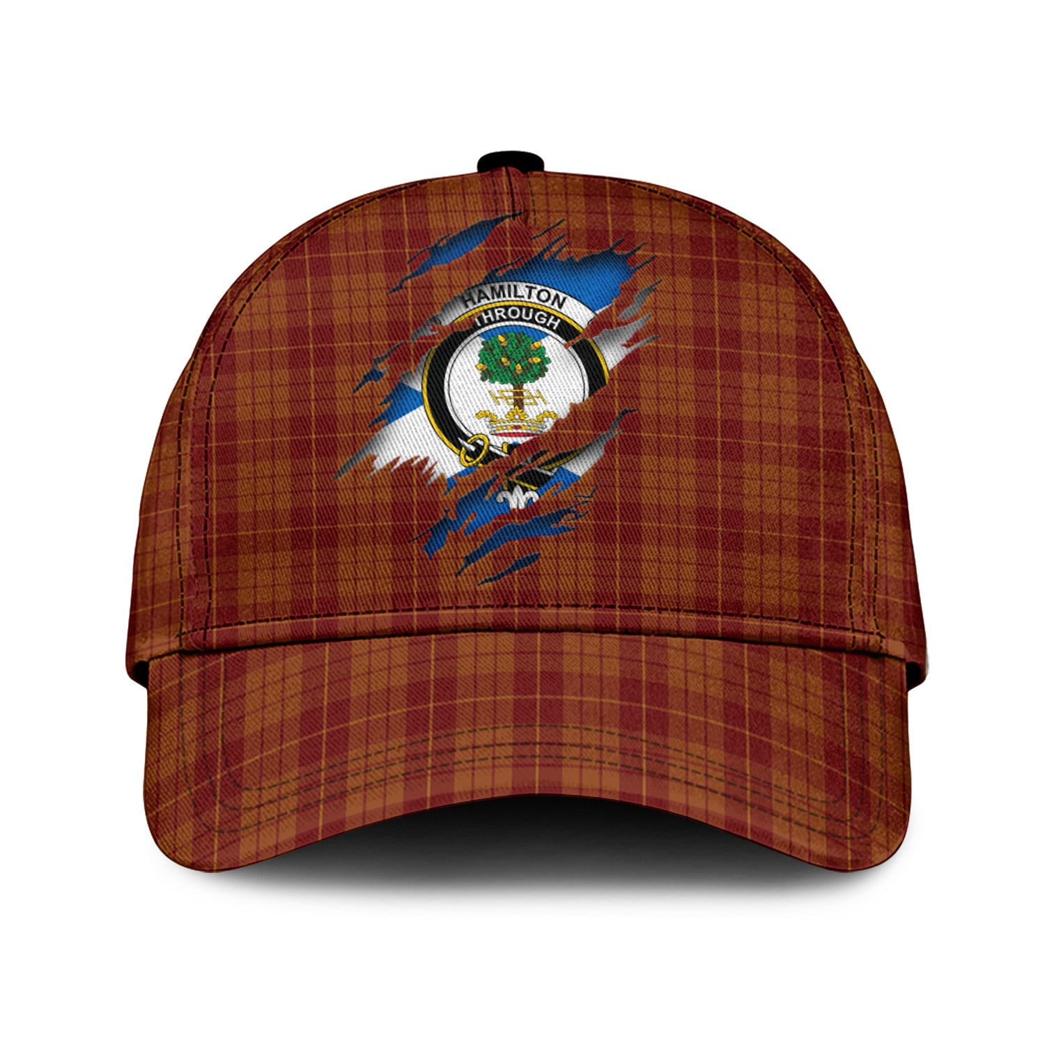 Hamilton Red Tartan Plaid Cap, Family Crest In Me Style Tartan Baseball Cap TS23 Trucker Hats Custom Hats Gifts For Men & Women