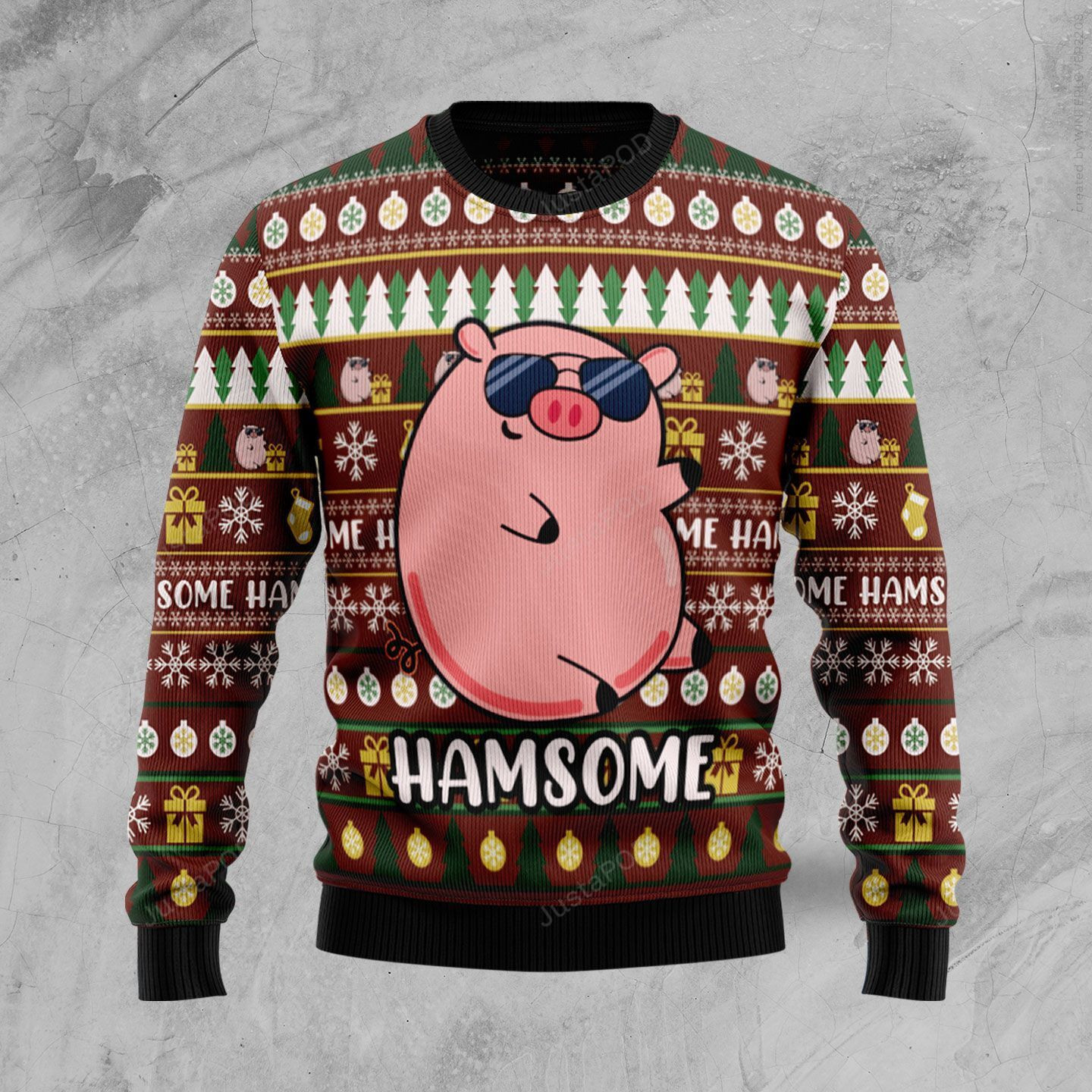Hamsome Cute Pig Ugly Christmas Sweater Adult 3D Funny Matching for family