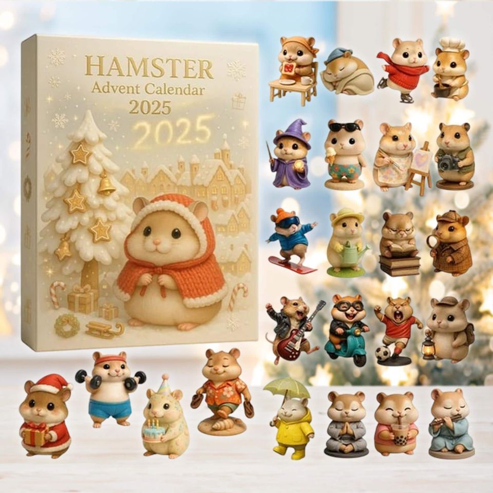 Hamster Advent Calendar 2025, Christmas Countdown Ornaments, 24 Days Small Animal Figures Gift