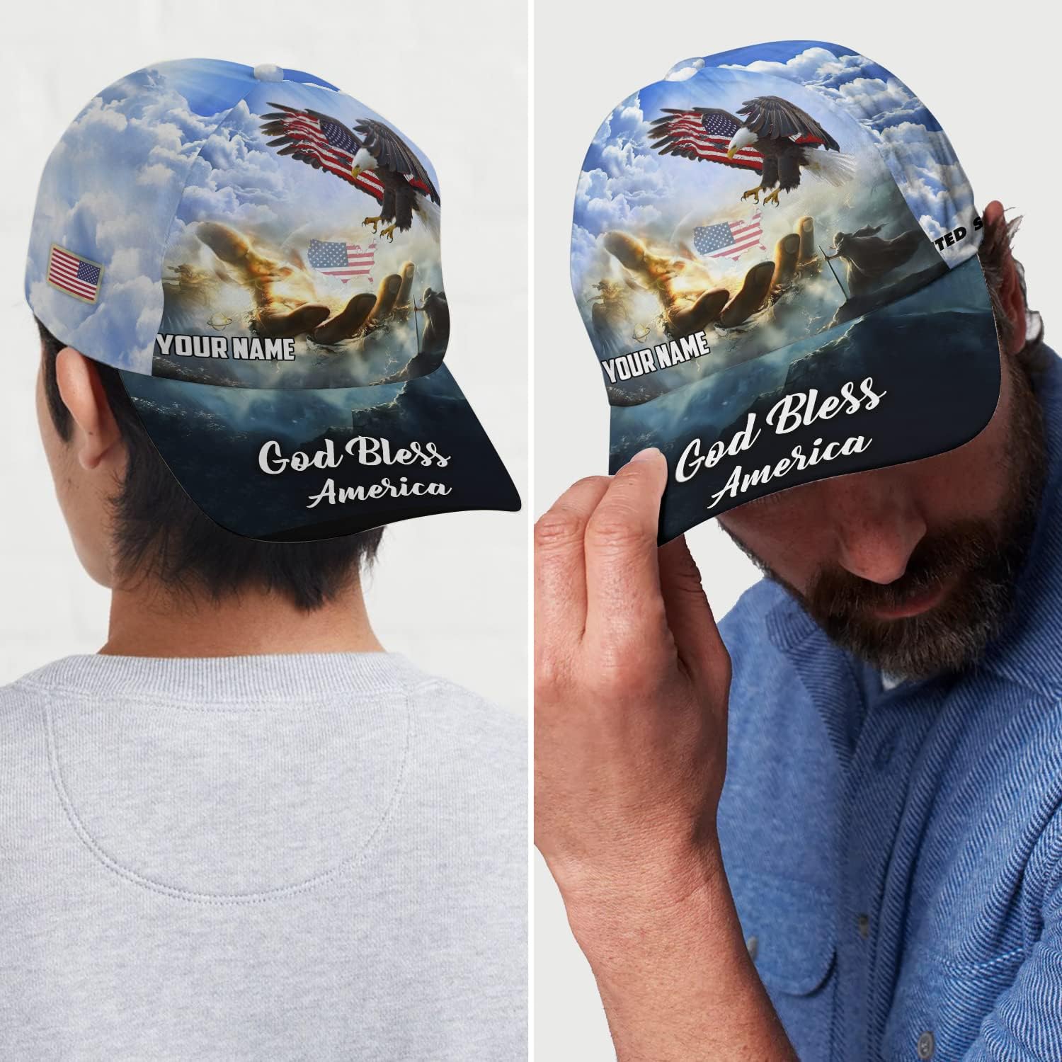 Hand Of Jesus God Bless America Eagle All Over Print Baseball Cap - Christian Hats For Men Women Trucker Hats Custom Hats Gifts For Men & Women