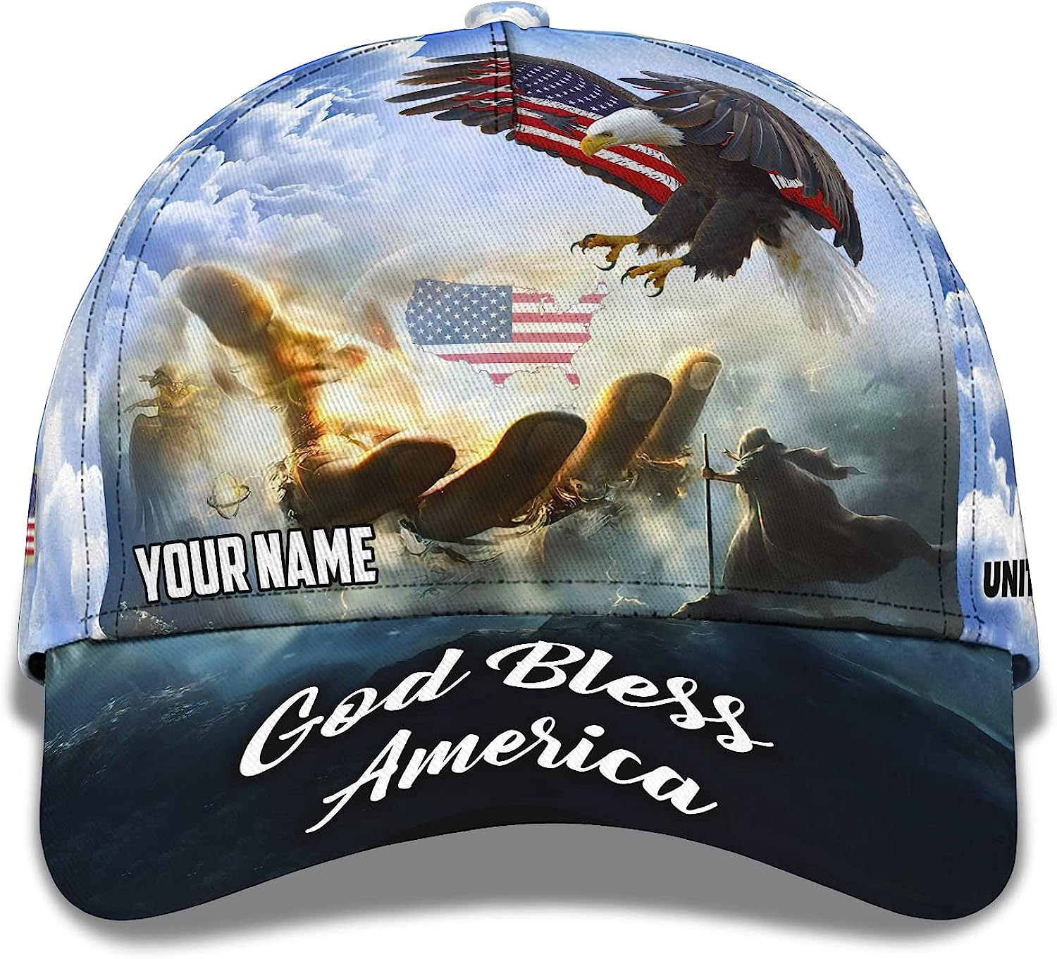 Hand Of Jesus God Bless America Eagle All Over Print Baseball Cap - Christian Hats For Men Women Trucker Hats Custom Hats Gifts For Men & Women