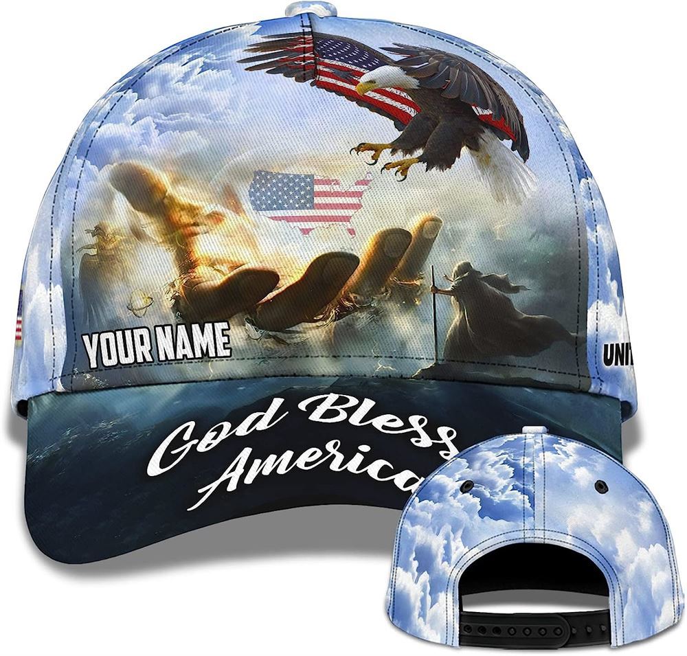 Hand Of Jesus God Bless America Eagle Baseball Cap Hat  Trucker Hats Custom Hats Gifts For Men & Women