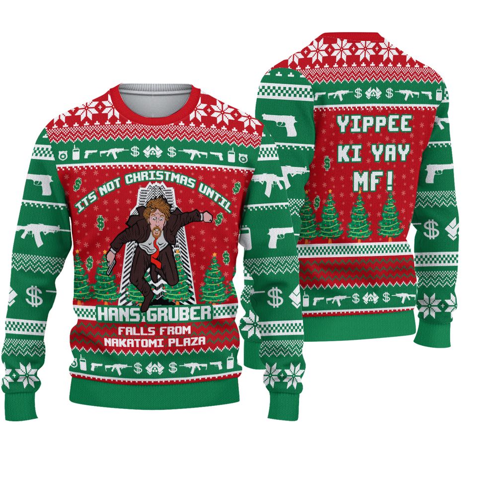 Hans Gruber Fall Nakat0mj Plaza Christmas Ugly Sweater
