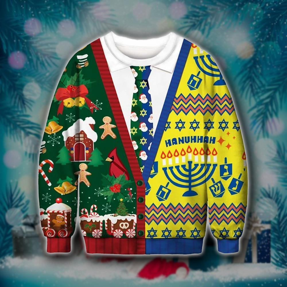 Hanuhhah  Ugly Christmas Sweater Adult 3D Funny Matching for family