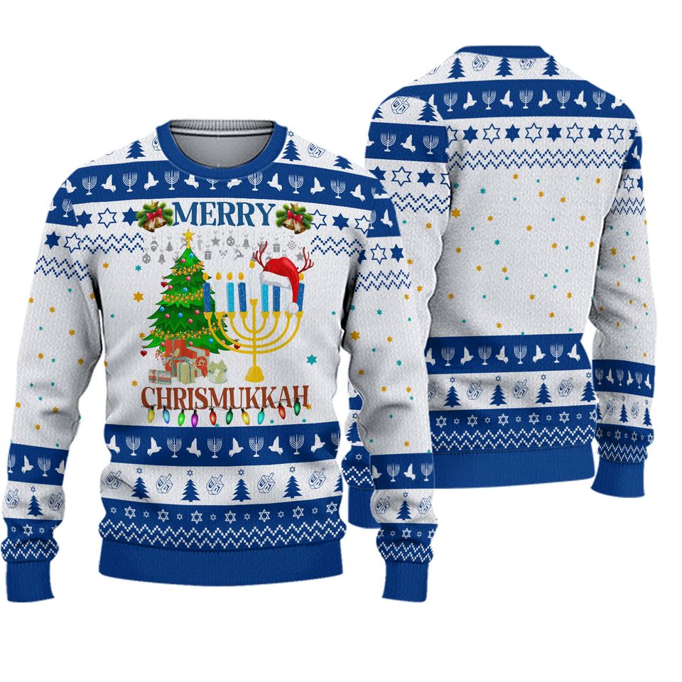 Hanukkah Christmas Ugly Sweater, Merry Chrismukkah Holiday Sweater