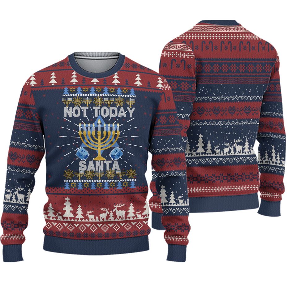 Hanukkah Ugly Christmas Sweater Not Today Santa Chanukah Jewish