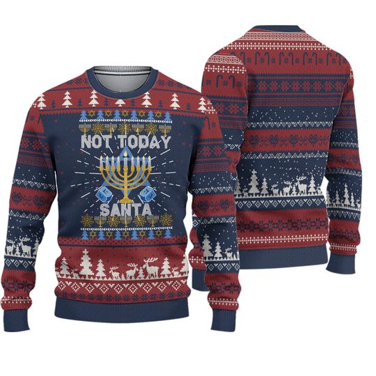Hanukkah Ugly Christmas Sweater Not Today Santa Chanukah Jewish - Image 2