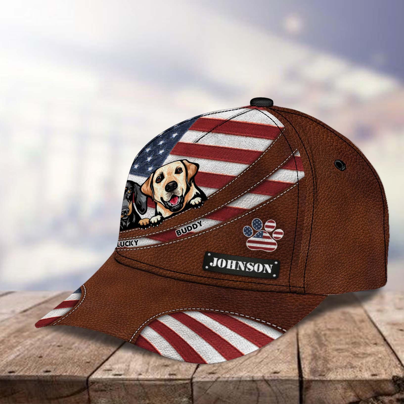 Happy 4th July Dog America Flag Personalized Cap, Personalized Gift for Dog Lovers, Dog Dad, Dog Mom Trucker Hats Custom Hats Gifts For Men & Women