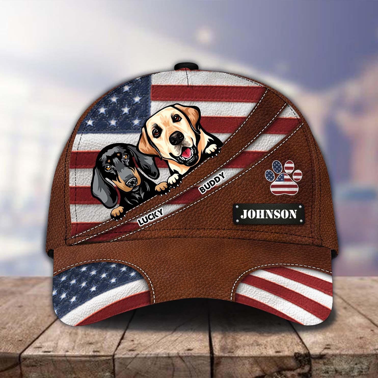 Happy 4th July Dog America Flag Personalized Cap, Personalized Gift for Dog Lovers, Dog Dad, Dog Mom Trucker Hats Custom Hats Gifts For Men & Women