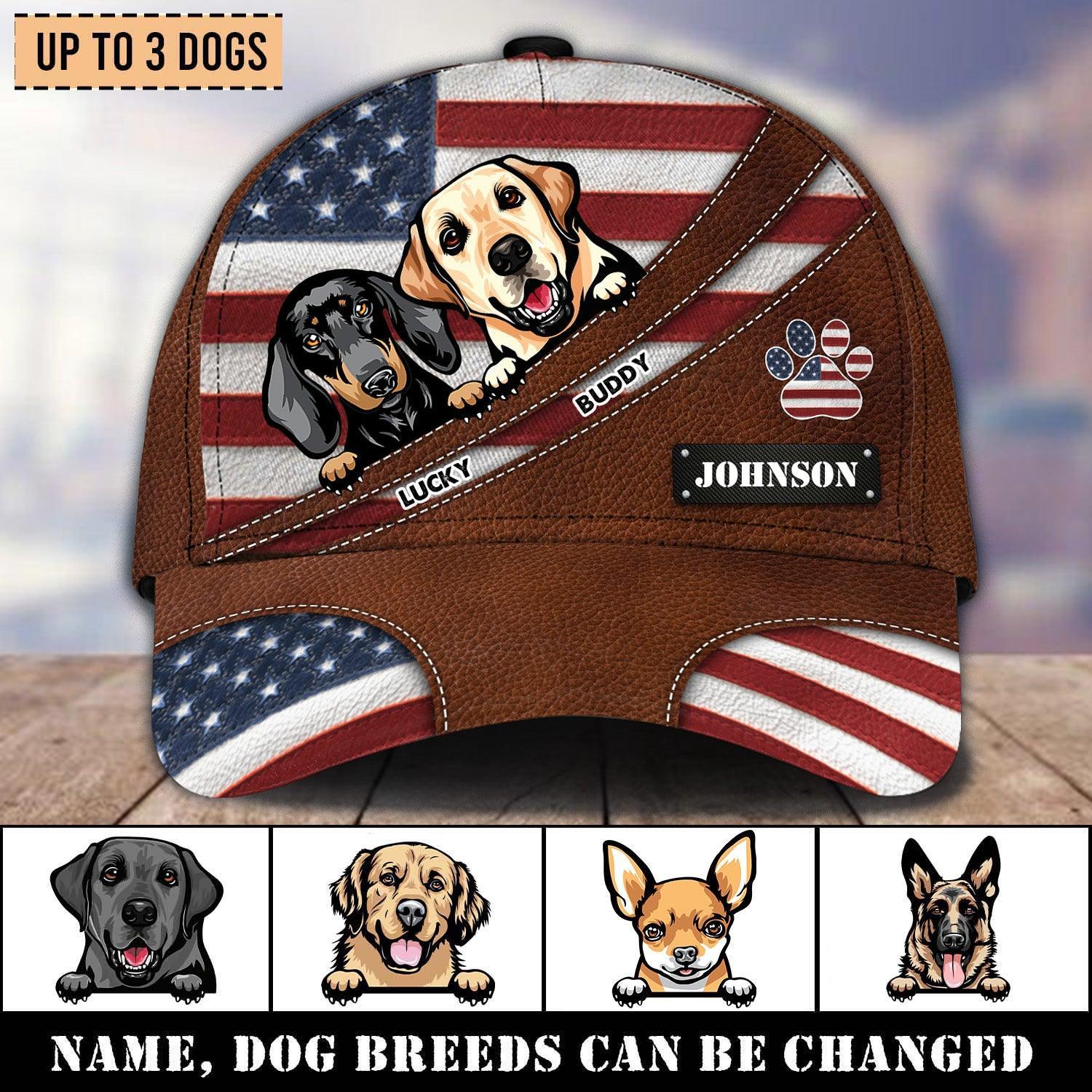 Happy 4th July Dog America Flag Personalized Cap, Personalized Gift for Dog Lovers, Dog Dad, Dog Mom Trucker Hats Custom Hats Gifts For Men & Women