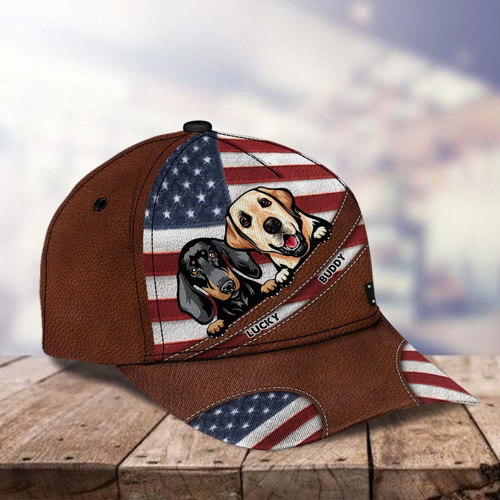 Happy 4th July Dog America Flag Personalized Cap, Personalized Gift for Dog Lovers, Dog Dad, Dog Mom Trucker Hats Custom Hats Gifts For Men & Women