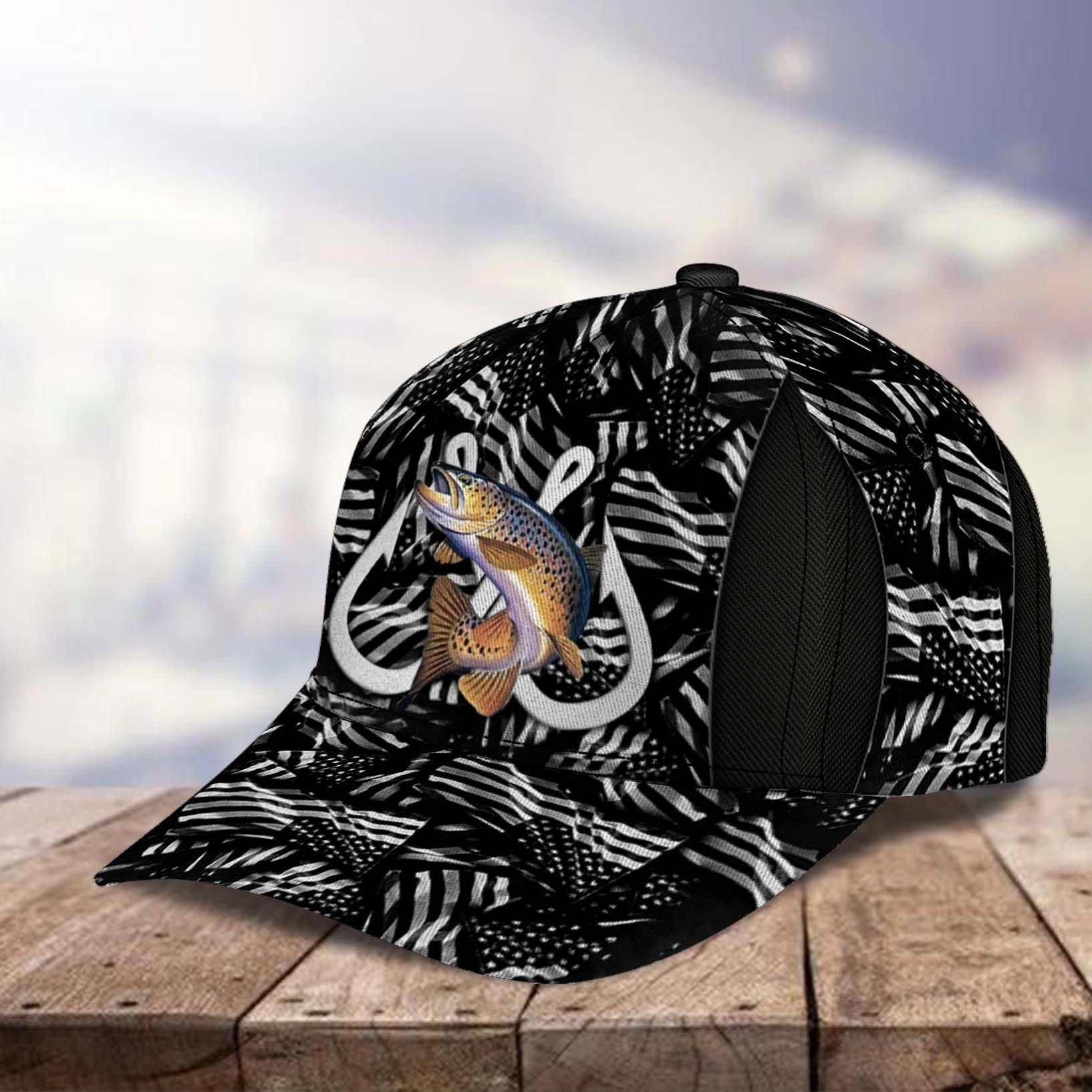 Happy 4th July Fishing Hooks And American Flags Personalized Classic Cap, Personalized Gift for Fishing Lovers Trucker Hats Custom Hats Gifts For Men & Women
