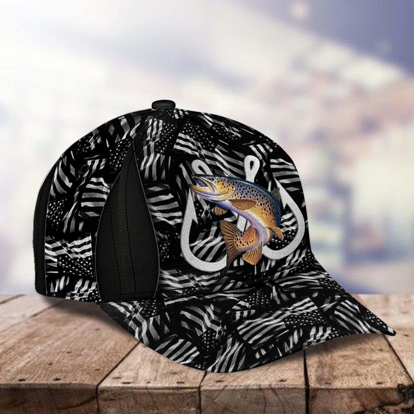 Happy 4th July Fishing Hooks And American Flags Personalized Classic Cap, Personalized Gift for Fishing Lovers Trucker Hats Custom Hats Gifts For Men & Women