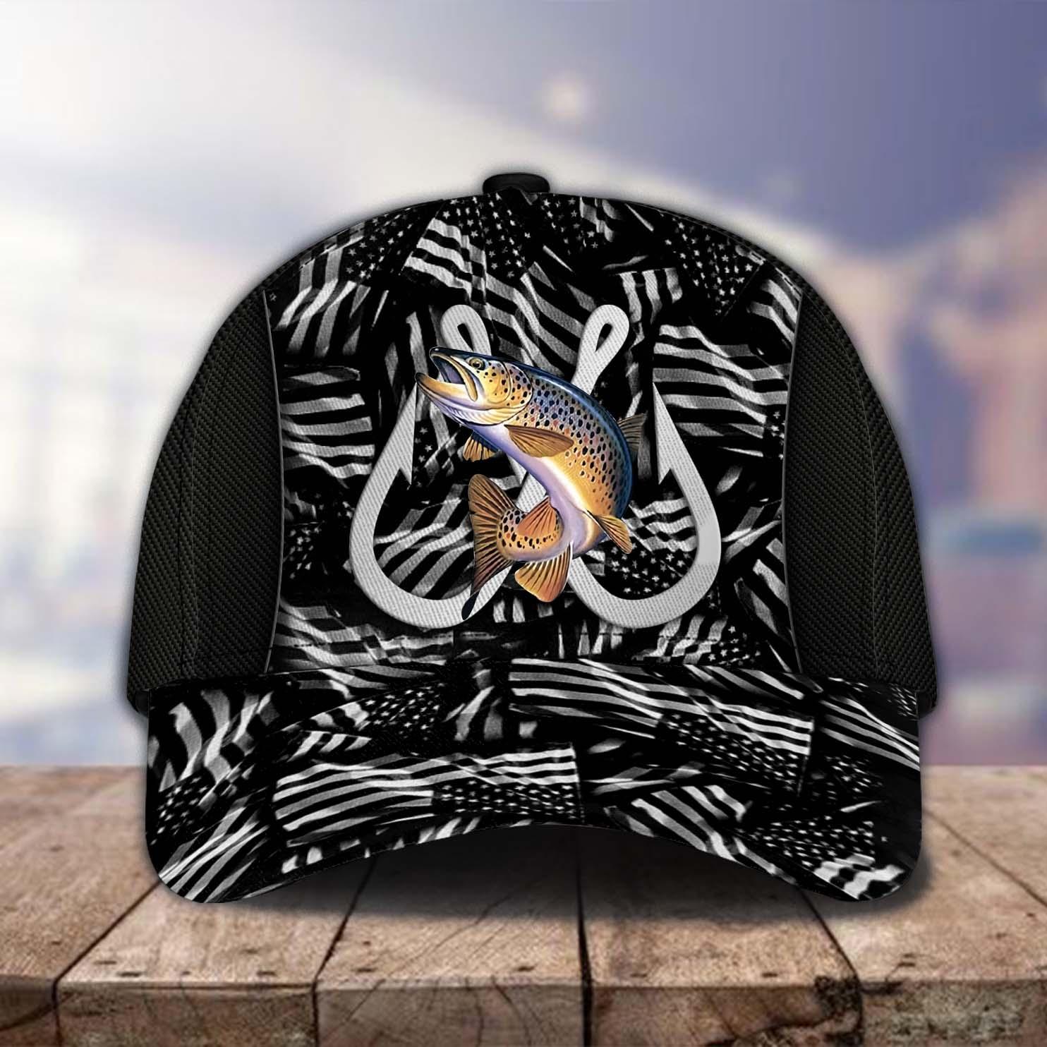 Happy 4th July Fishing Hooks And American Flags Personalized Classic Cap, Personalized Gift for Fishing Lovers Trucker Hats Custom Hats Gifts For Men & Women
