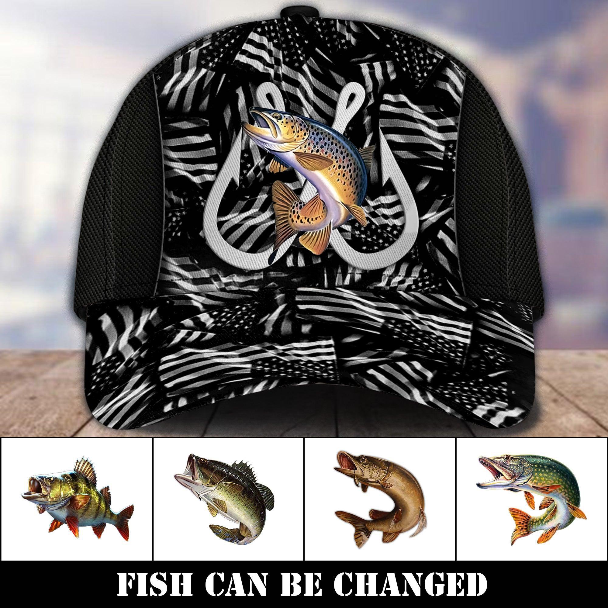 Happy 4th July Fishing Hooks And American Flags Personalized Classic Cap, Personalized Gift for Fishing Lovers Trucker Hats Custom Hats Gifts For Men & Women